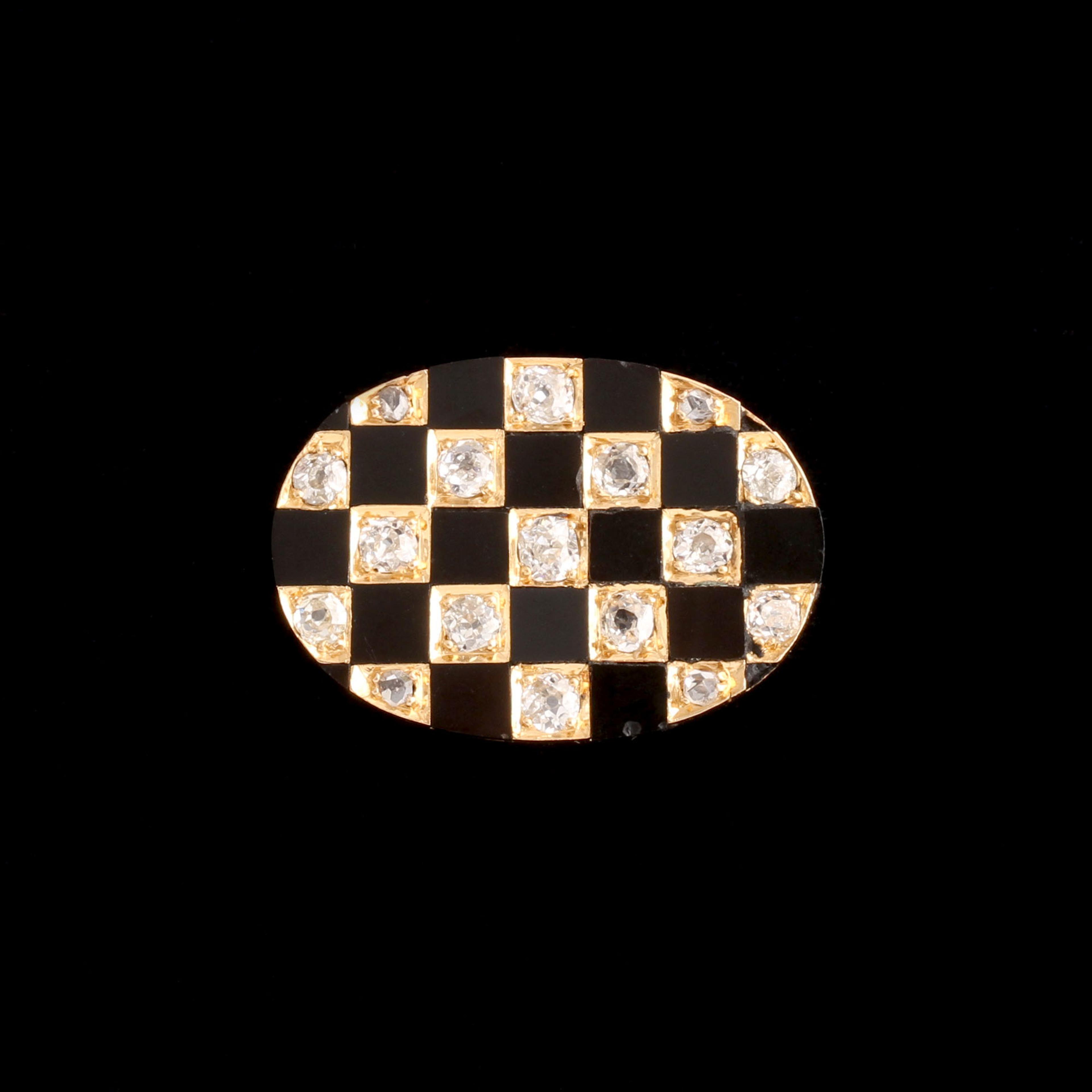 Edwardian Checkerboard Onyx & Diamond Brooch