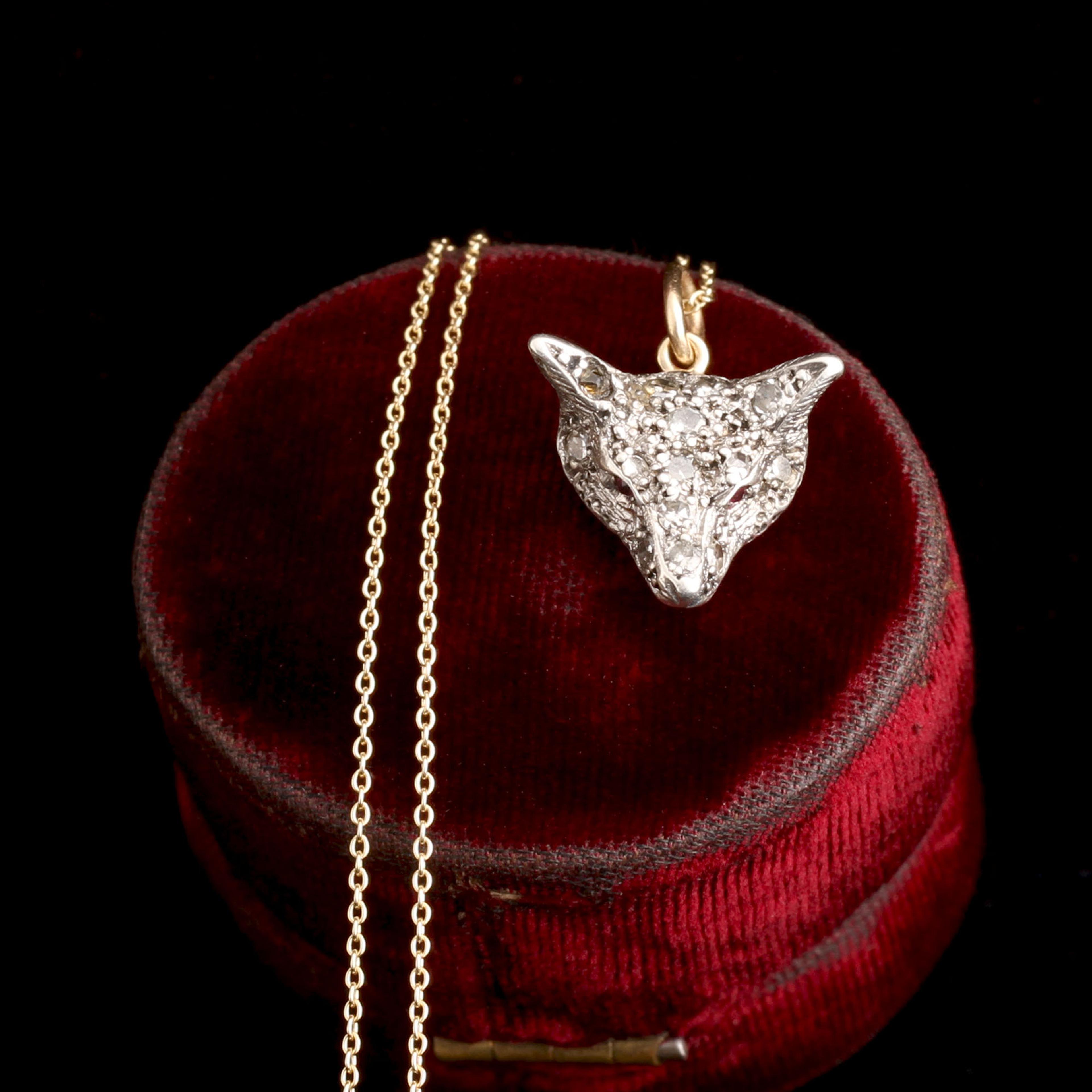 Edwardian Diamond & Ruby Fox Mask Necklace