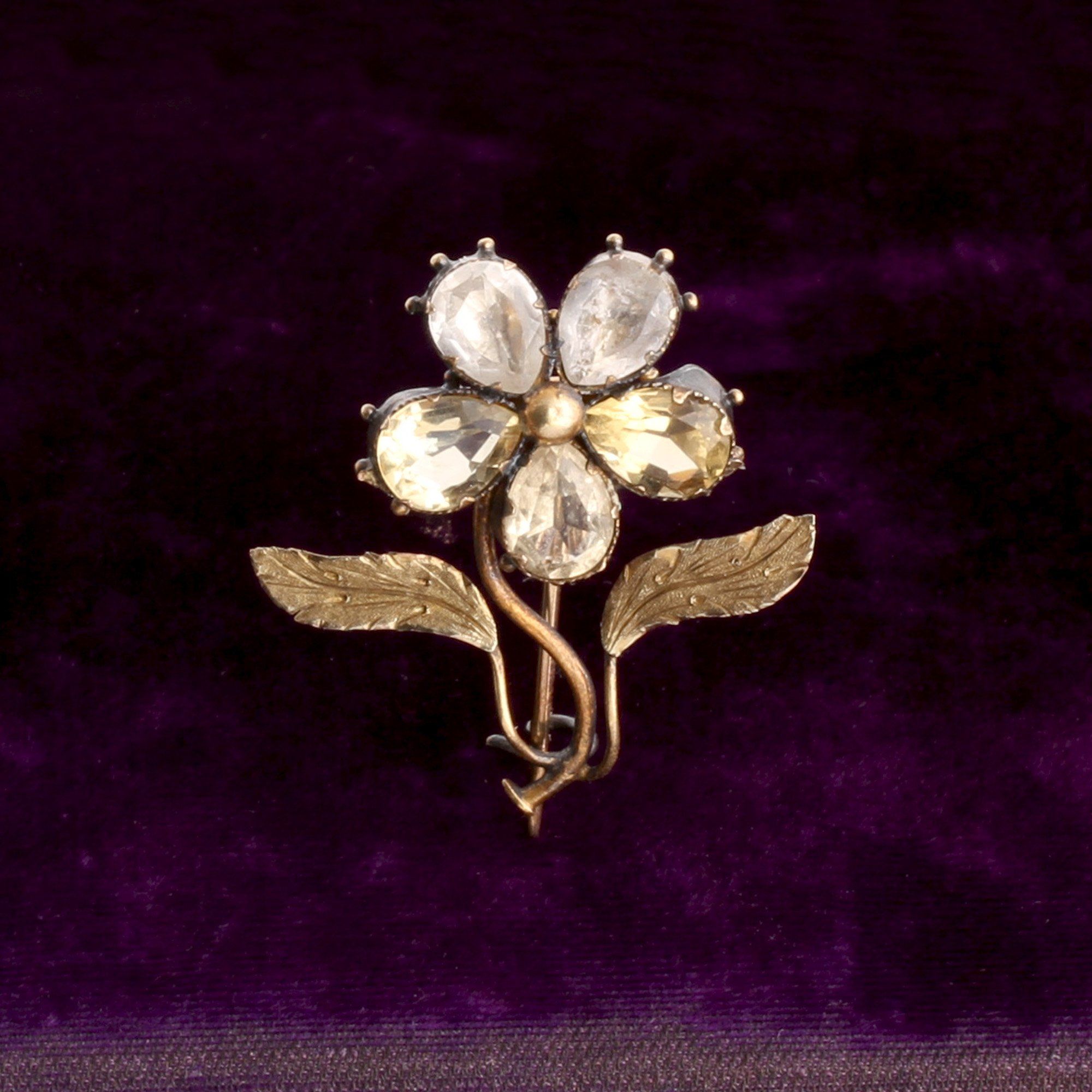 Detail of Early Victorian Citrine & Amethyst Pansy Brooch