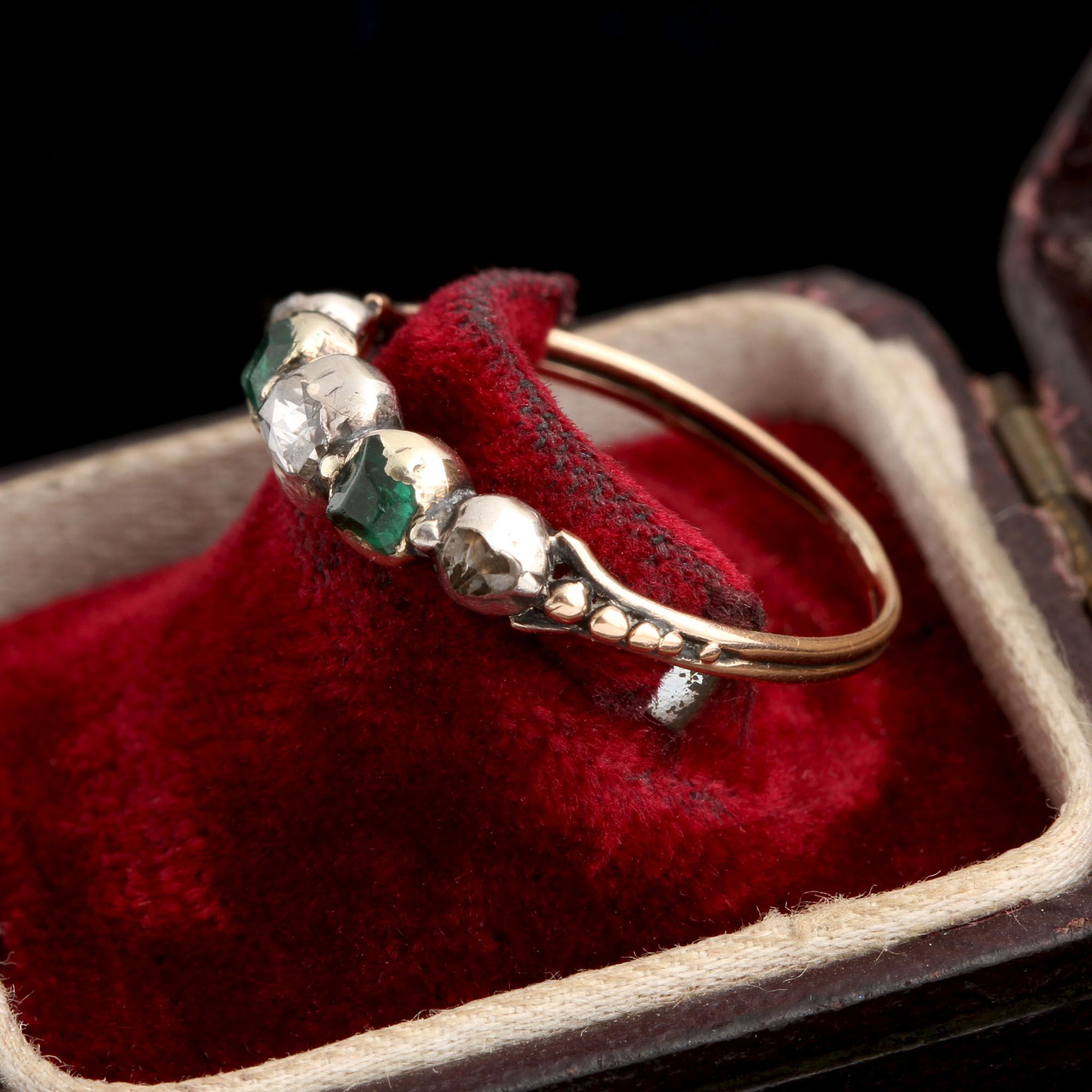 Early 19th Century French Diamond & Emerald Five Stone Ring