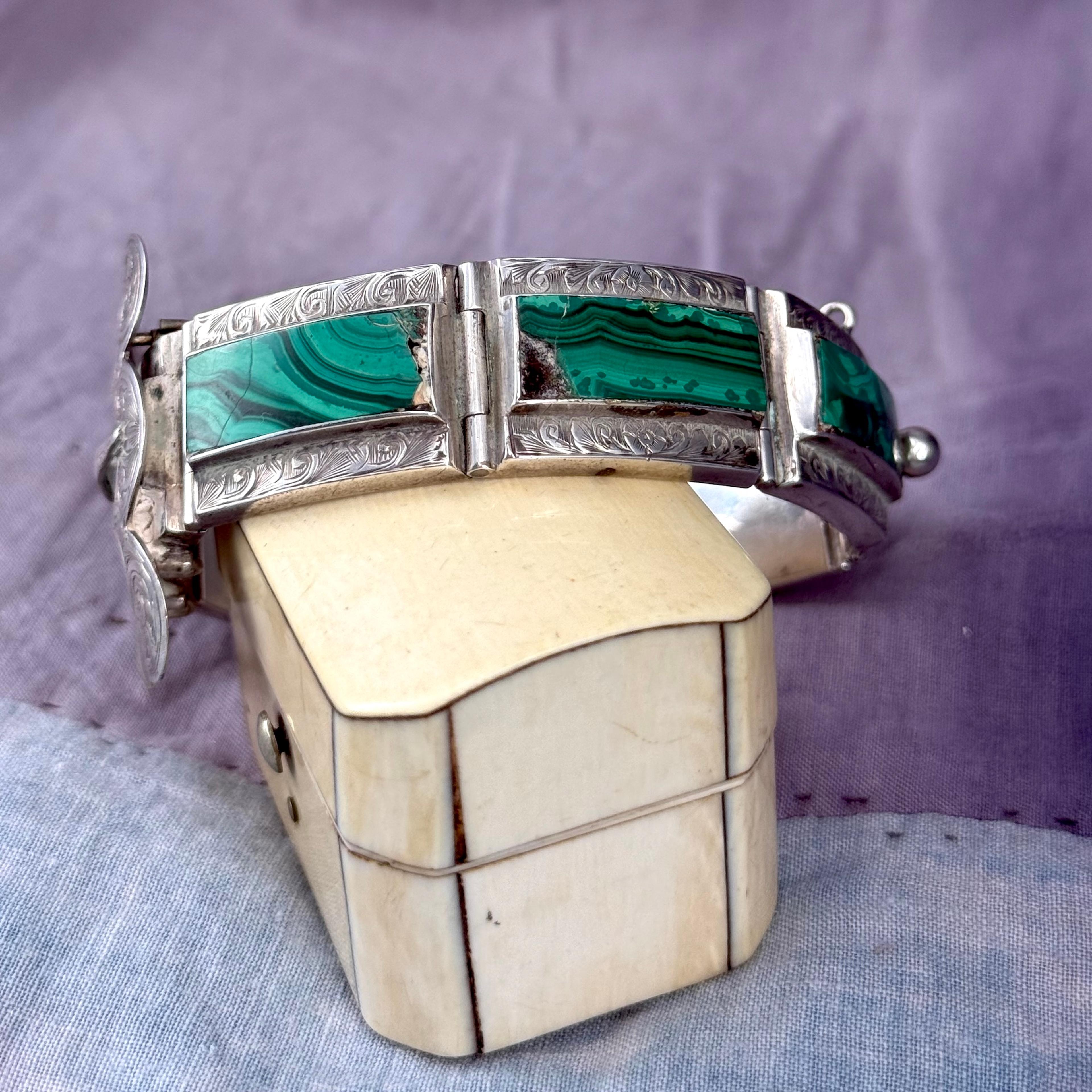 Scottish Malachite and Silver Bracelet