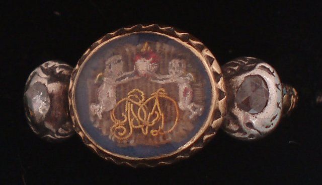 Stuart Crystal Ring with hair, cupids and cypher, c. 1680