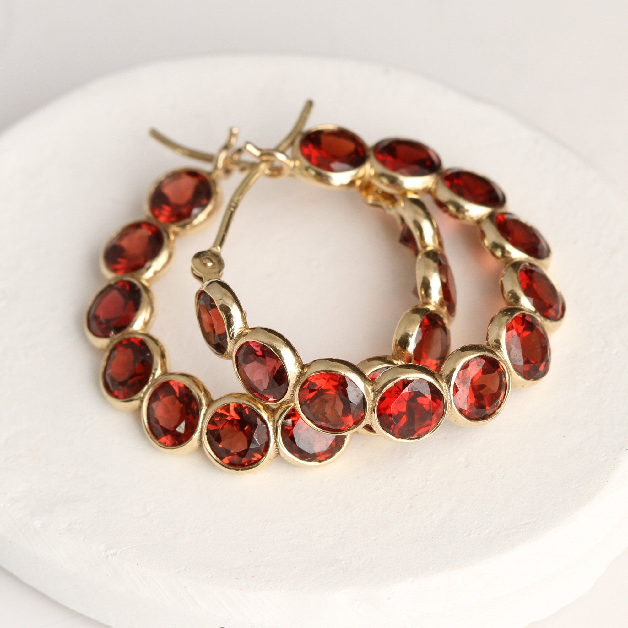 Garnet Hoop Earrings