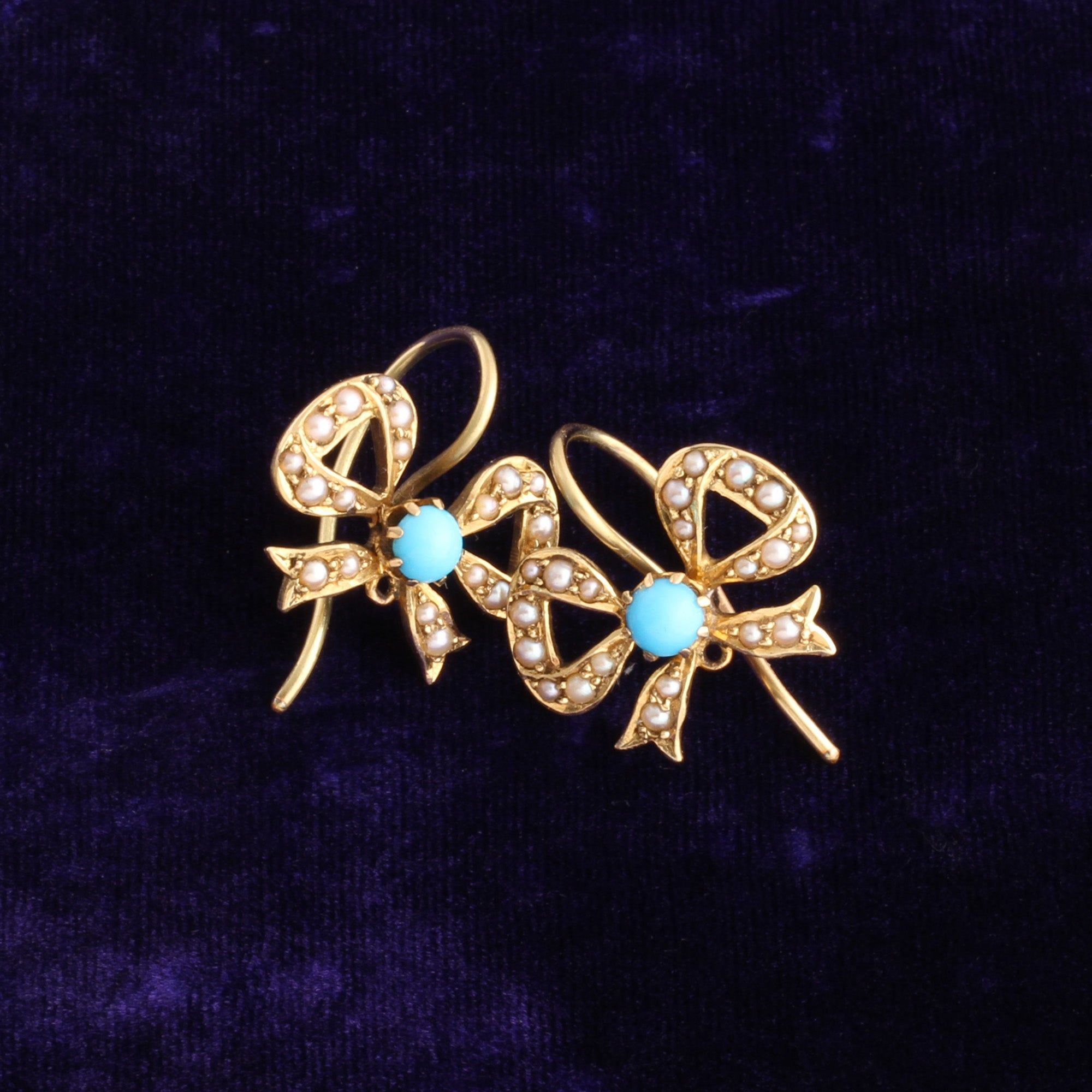 Victorian Turquoise & Pearl Bow Earrings