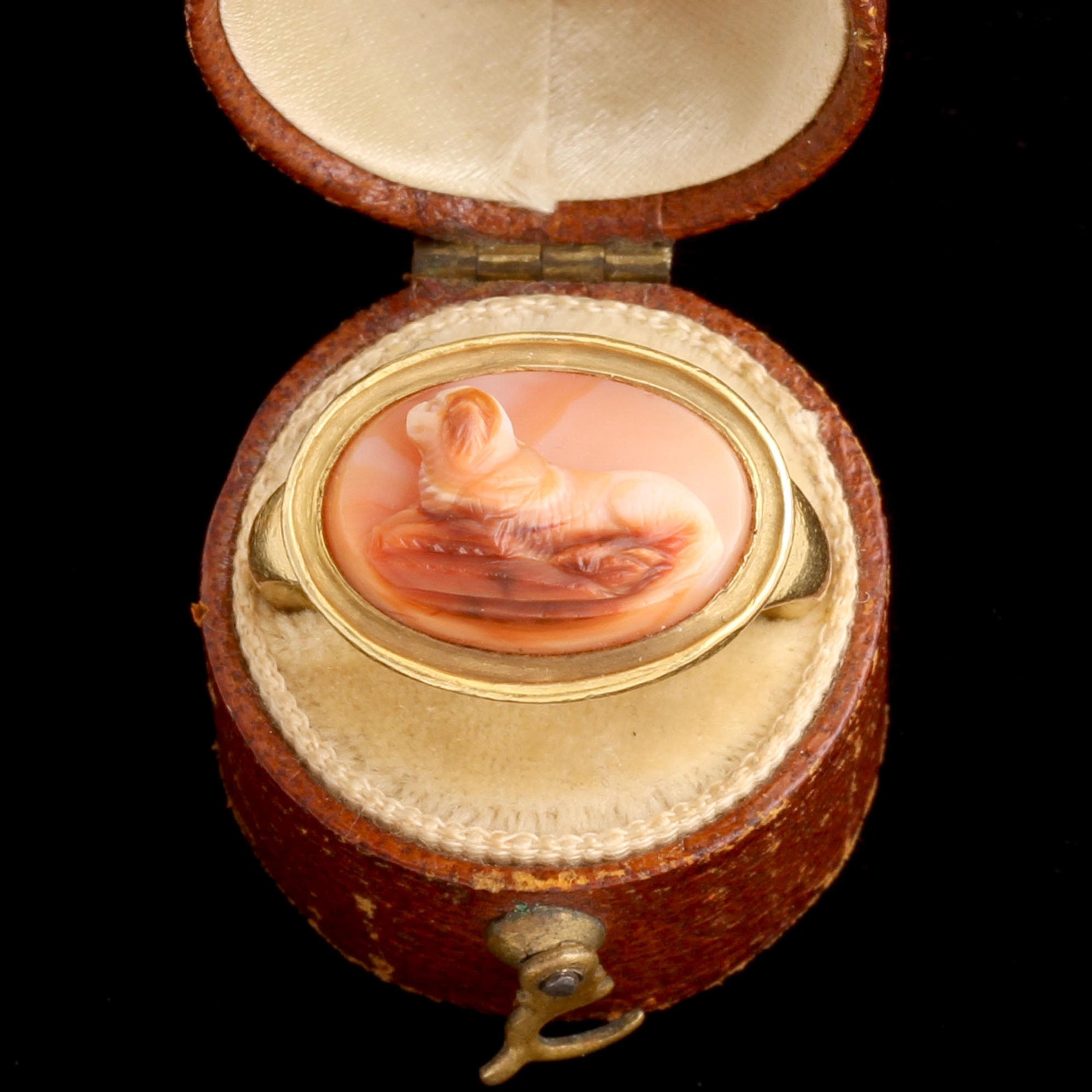 ANCIENT ROMAN Agate Dog Cameo Ring
