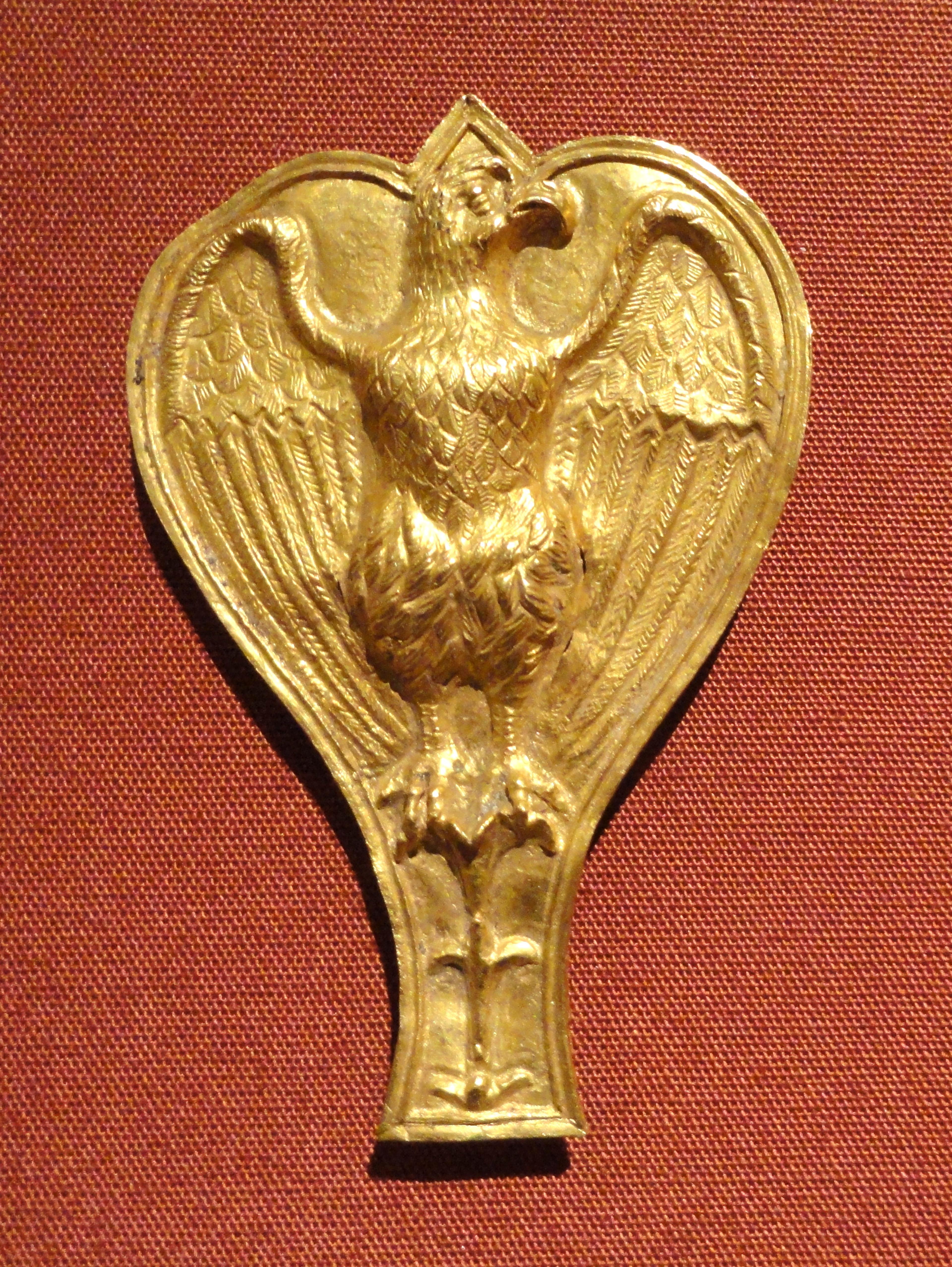 A Roman aquila, Latin for eagle, was an ubiquitous symbol in ancient Rome. It was carried as the standard of the Roman legion. Each legion carried a standard and the loss of it was a disgrace, 100-200 A.D. Cleveland Museum of Art.