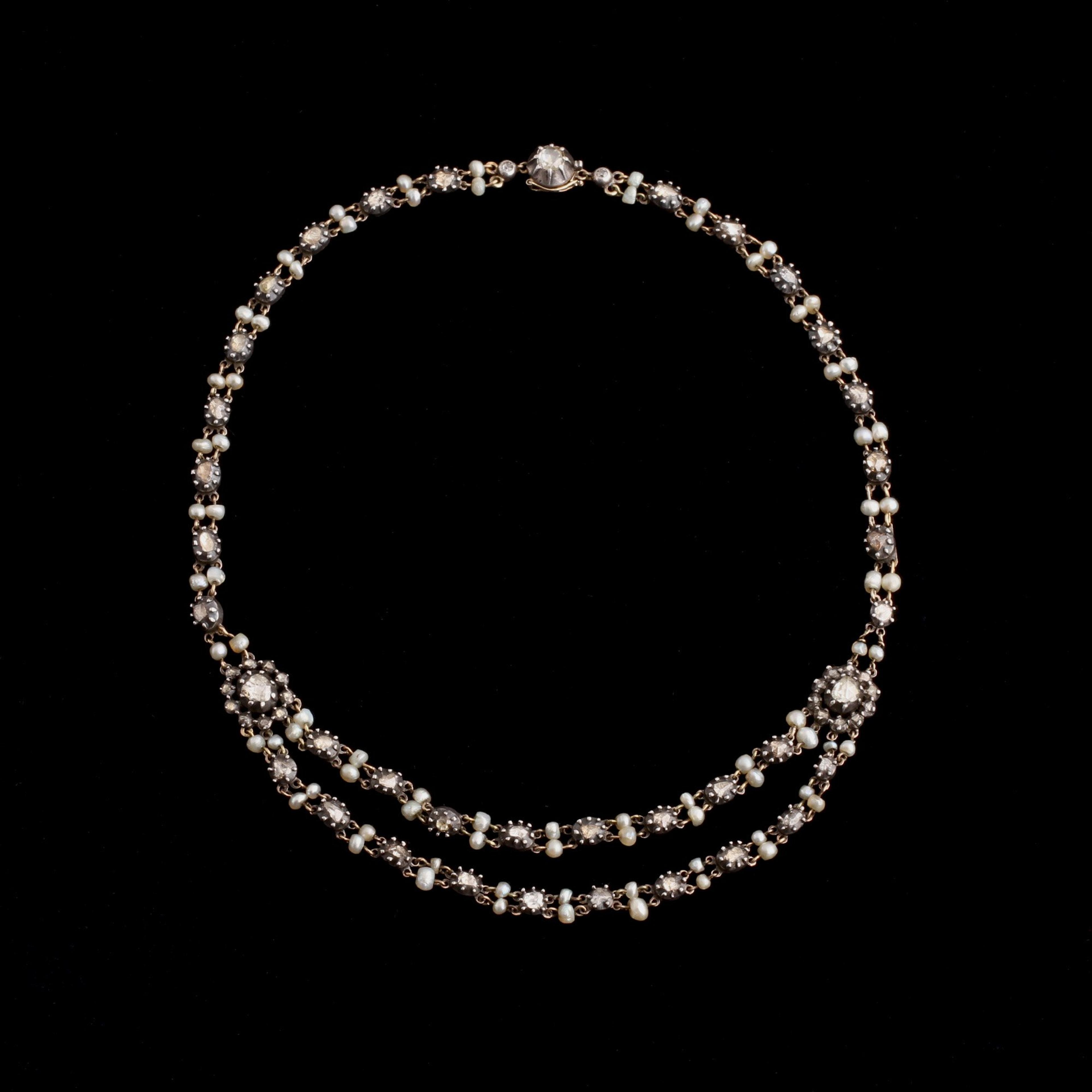 Georgian Diamond & Pearl Collar