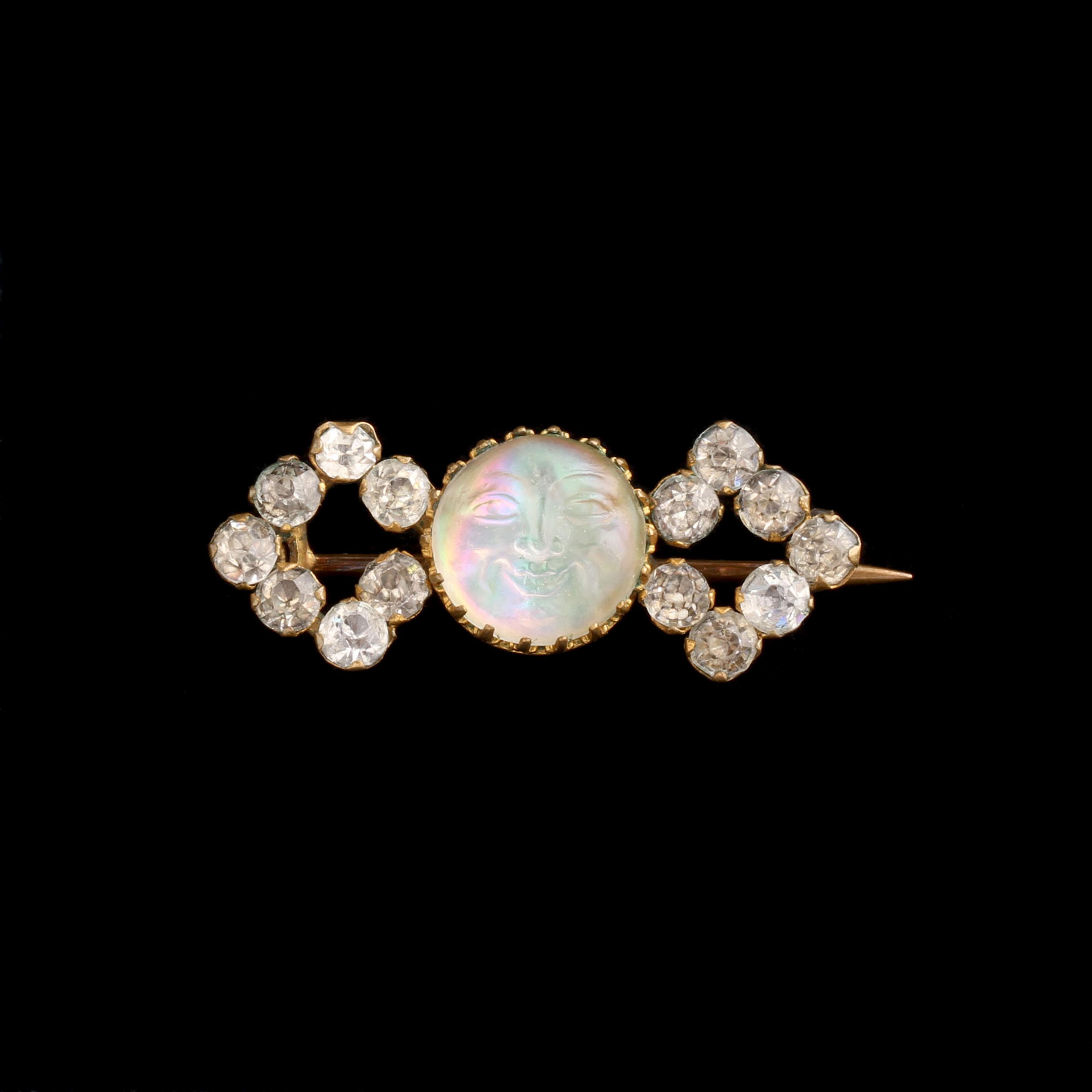 Edwardian Saphiret & White Paste Man in the Moon Brooch