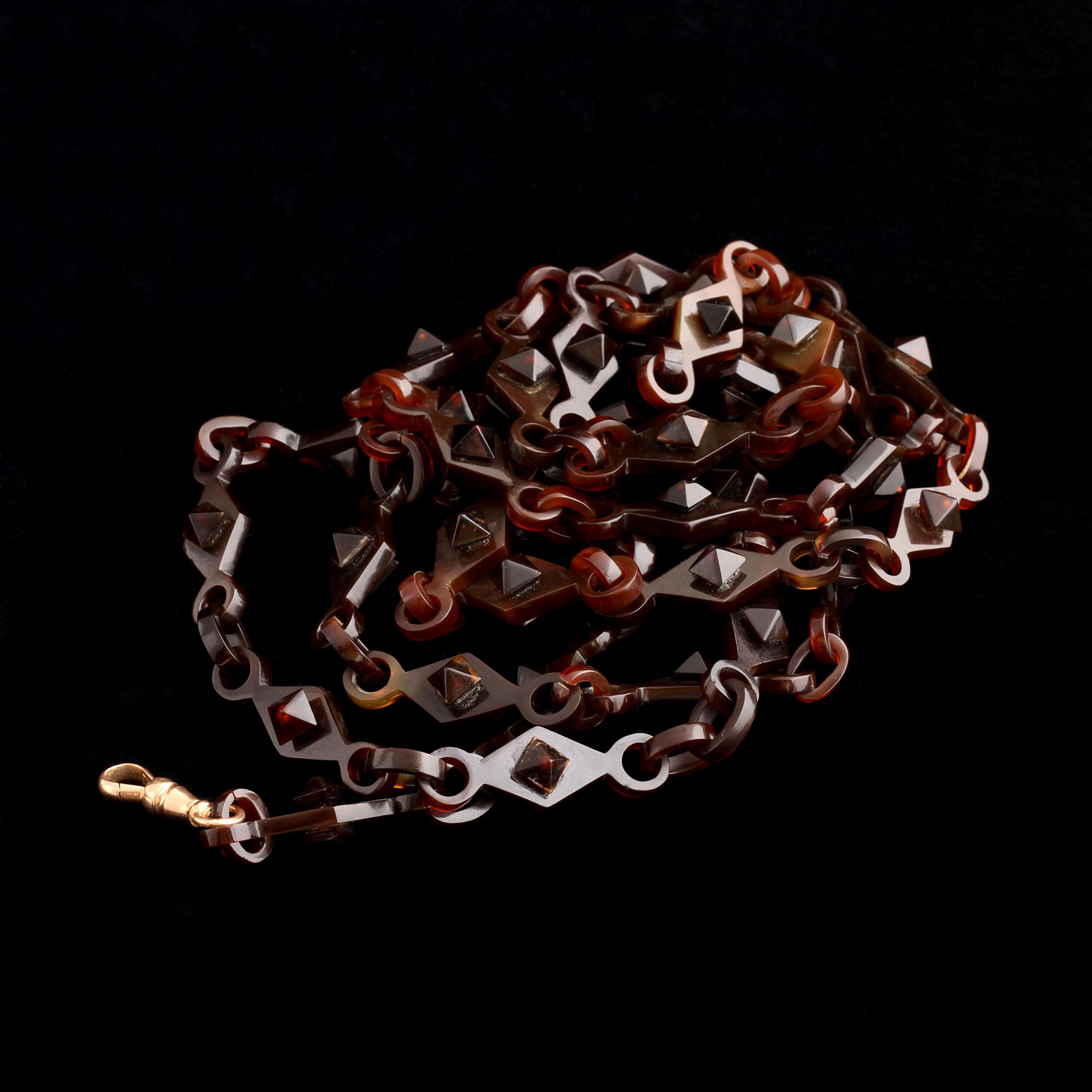 Victorian Diamond Links & Pyramid Studs 54" Tortoiseshell Chain