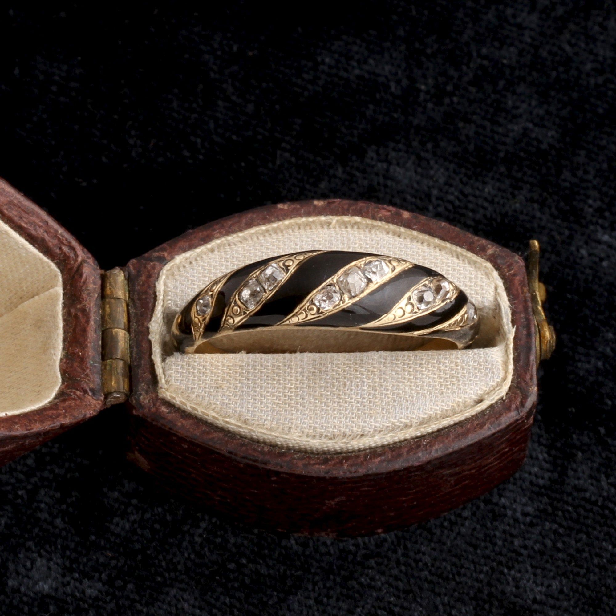 Victorian Diamond & Enamel Stripes Ring