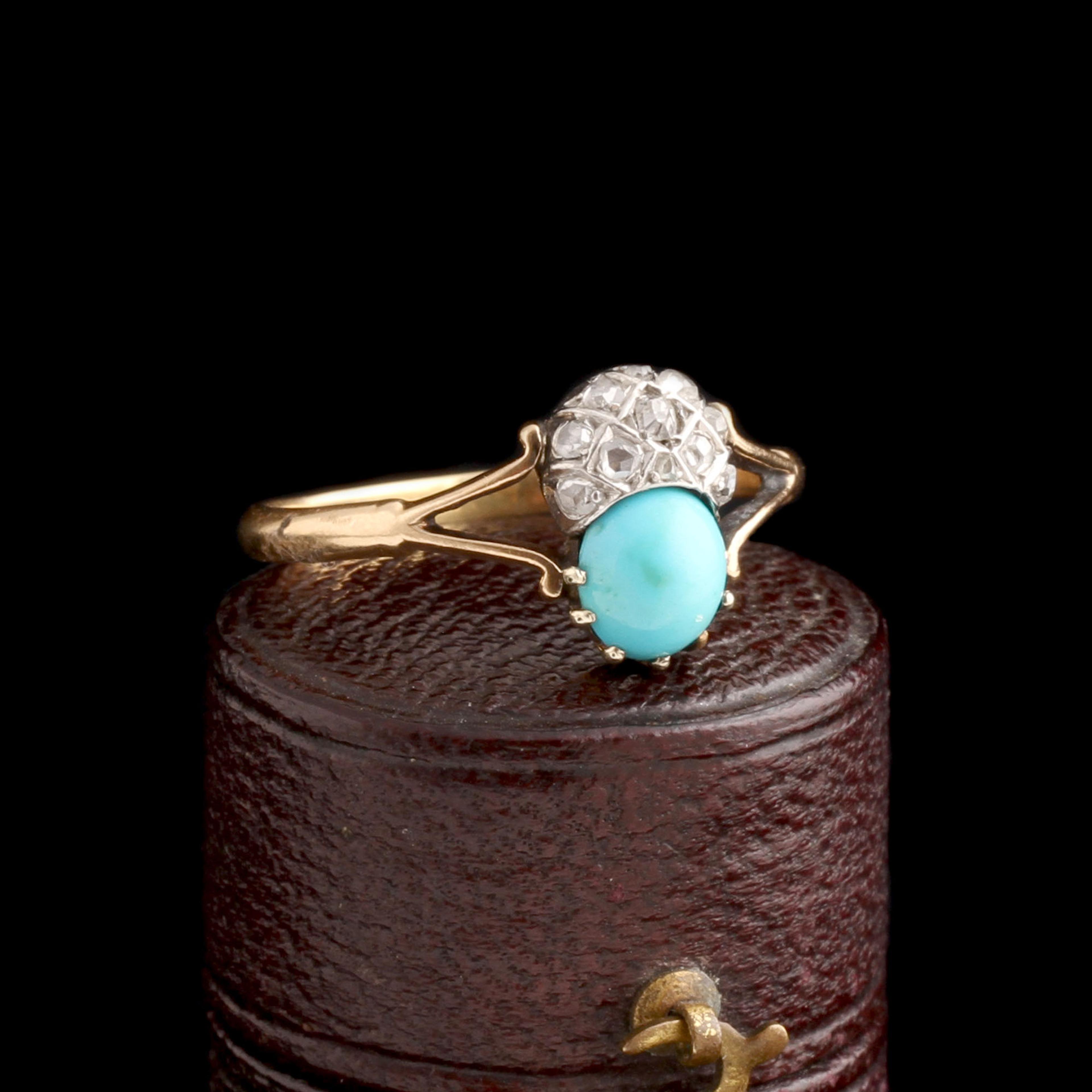 Detail of Victorian Turquoise & Diamond Acorn Ring