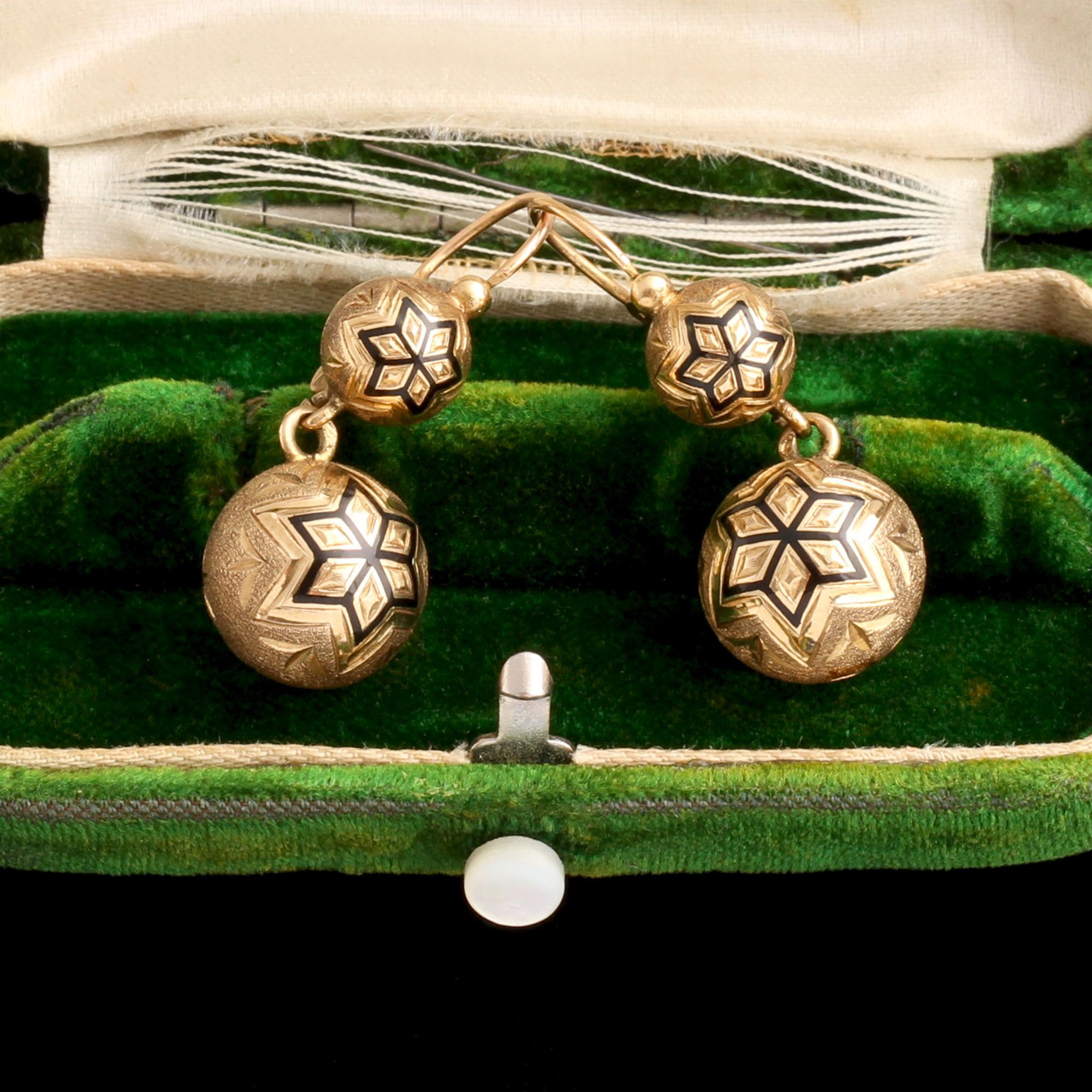 イザベル・オーブレ 19th Century French Enamel Tracery Orb Drop Earrings — Erica Weiner