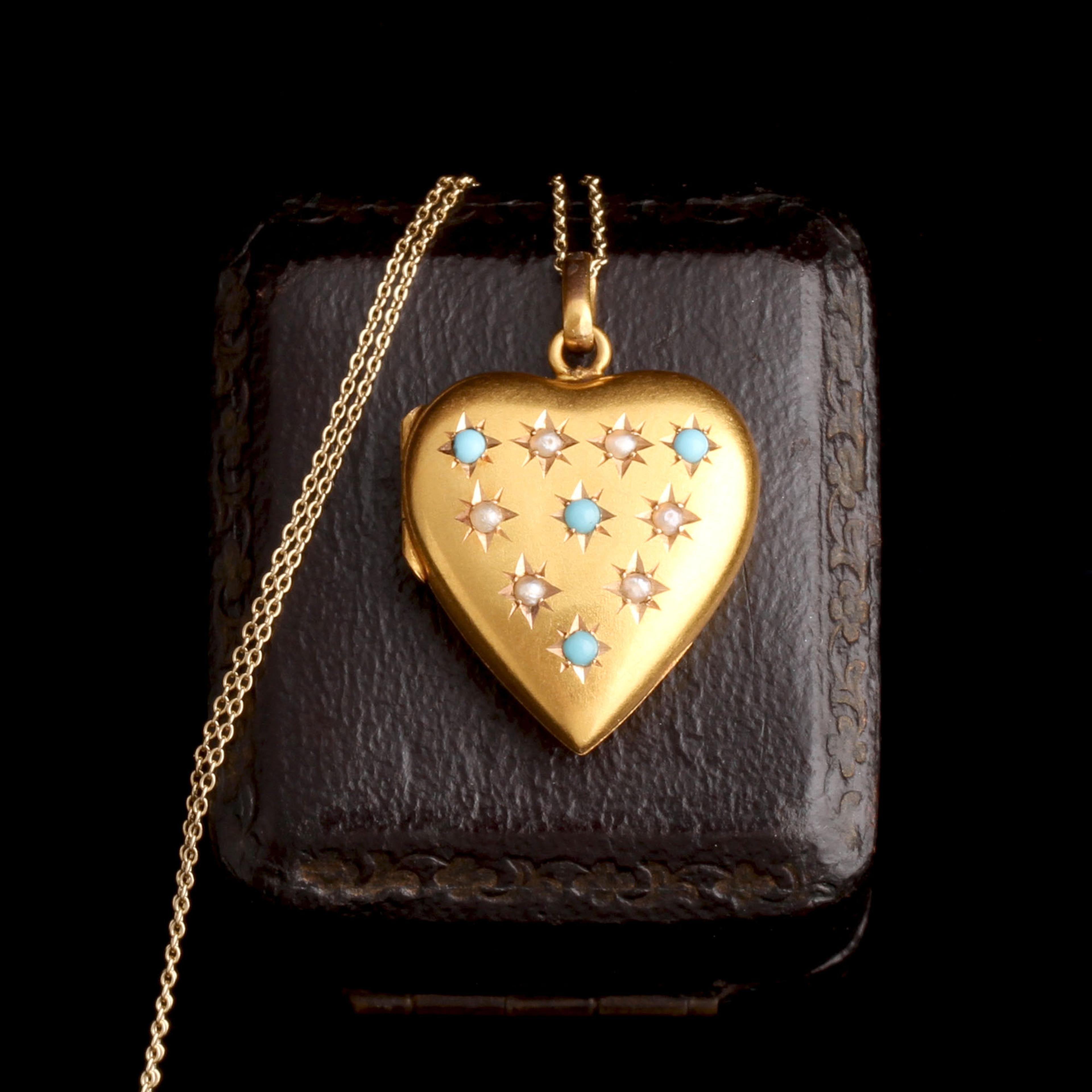 Late Victorian Turquoise & Pearl Heart Locket