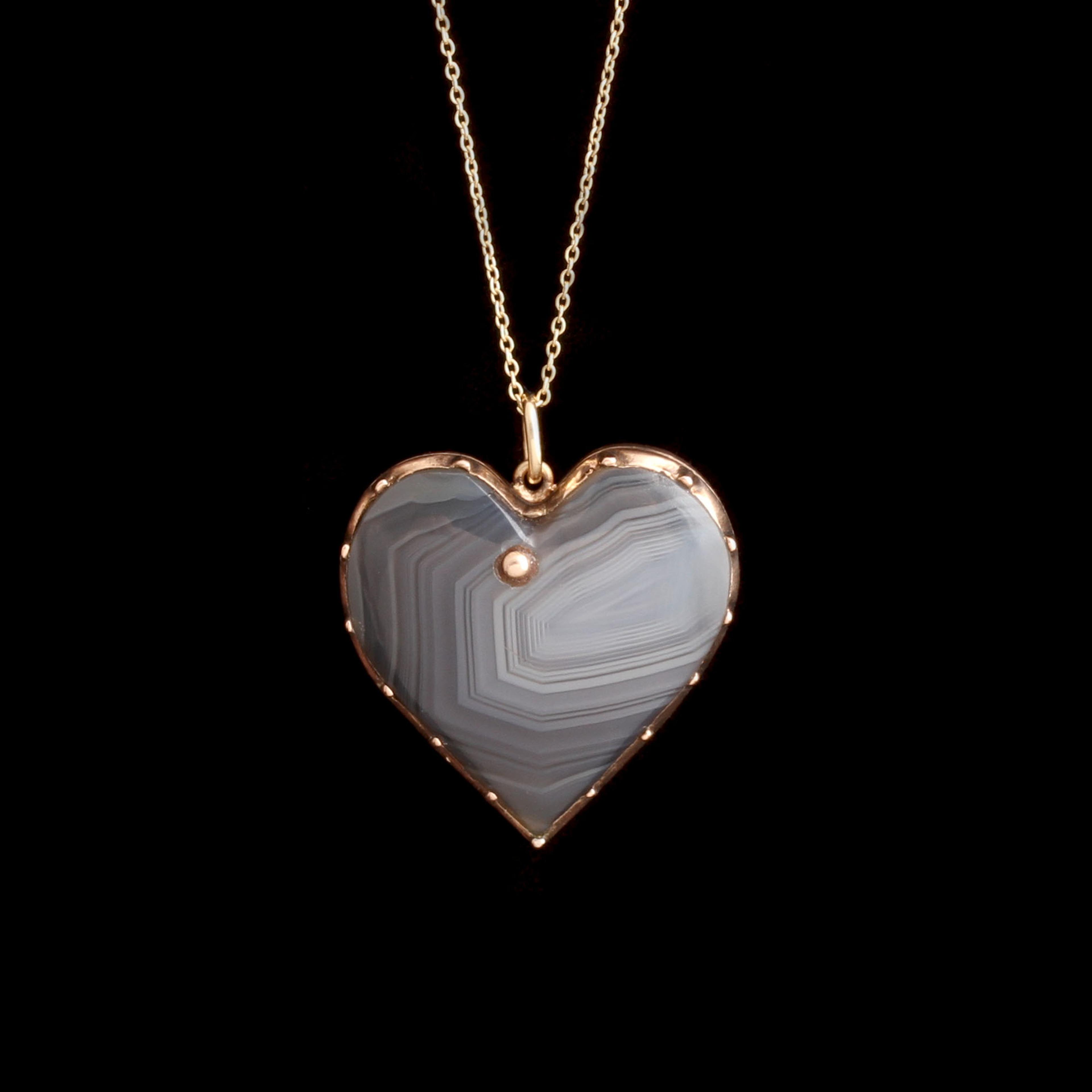 Early Victorian Grey Agate Heart Necklace