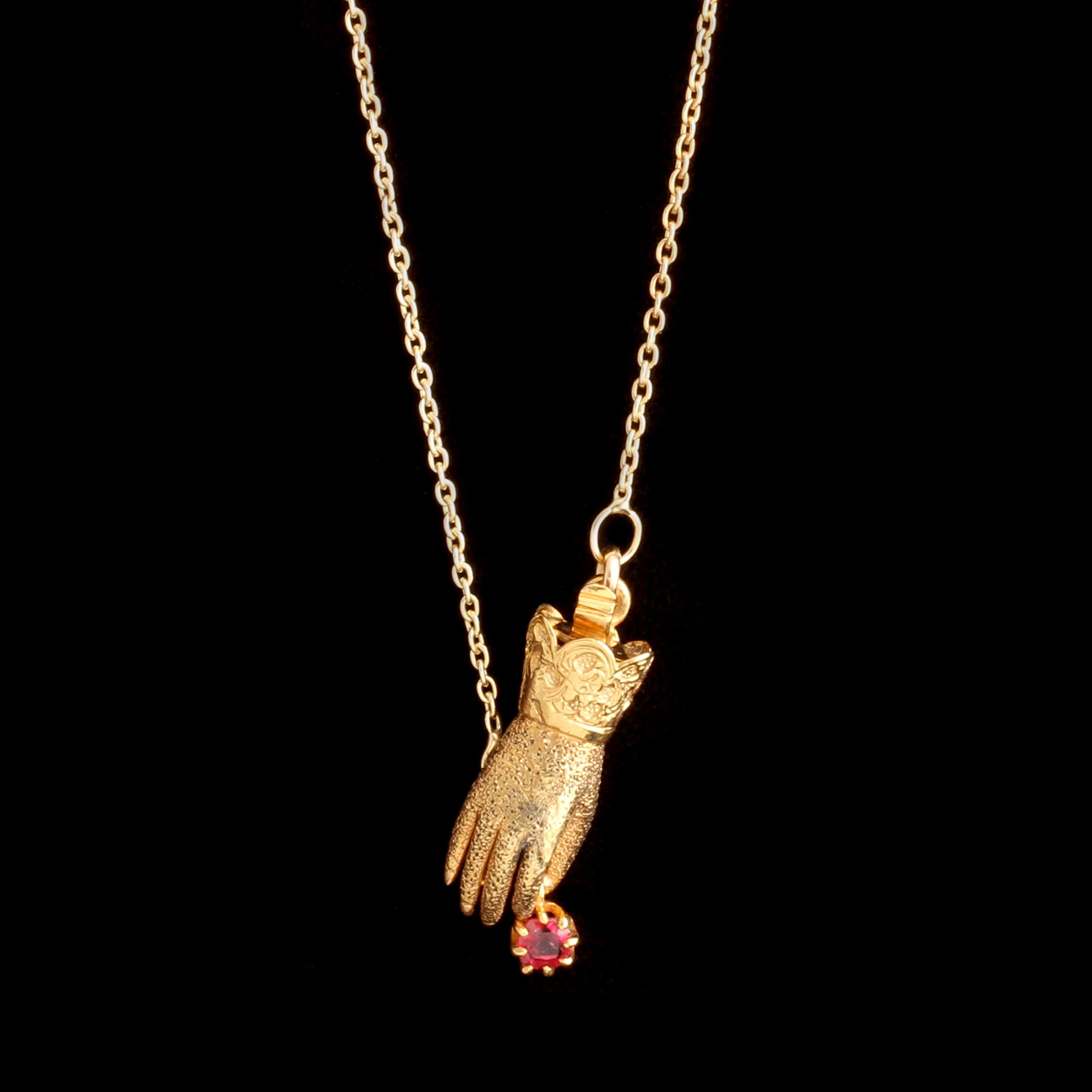 Victorian Hand Clasp with Pendant Ruby Necklace