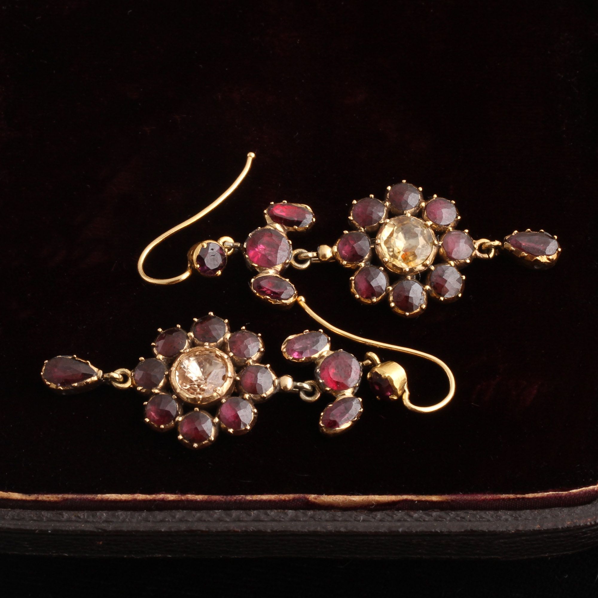 Georgian Garnet and Citrine Drop Earrings