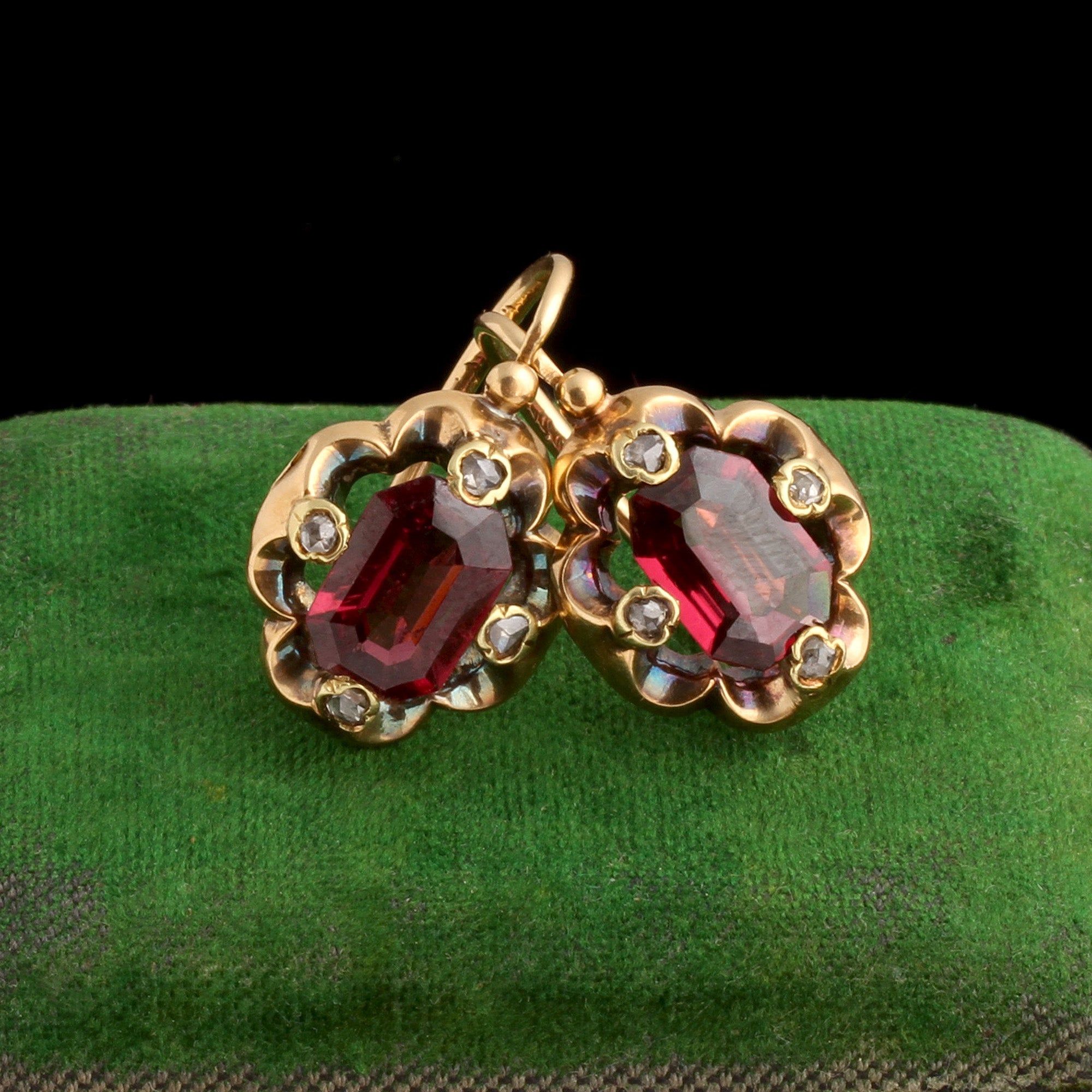 Mid 19th Century Garnet & Diamond Quatrefoil Earrings