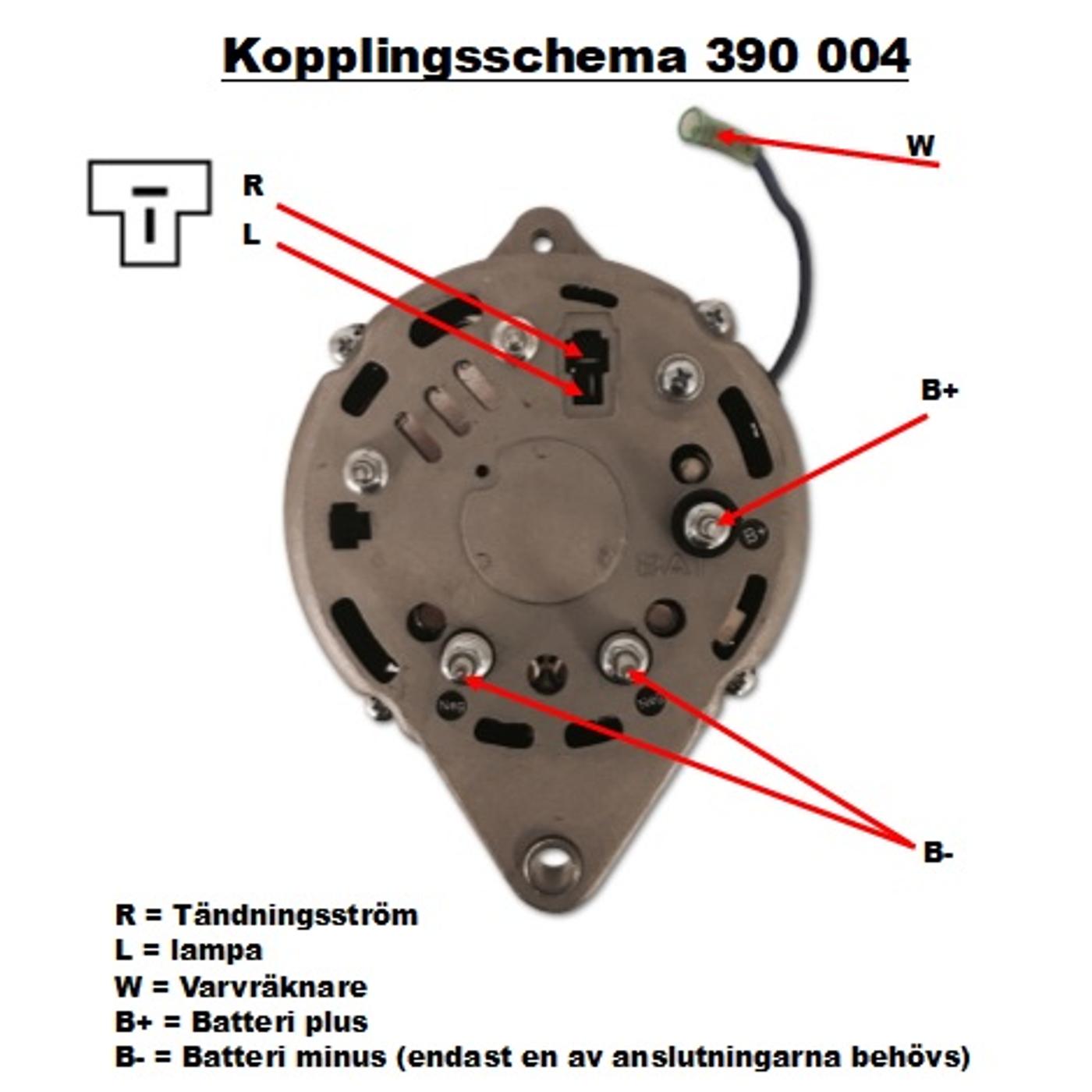 Kopplingsschema Yanmar generator 390 002 och 390 004 med R L och W