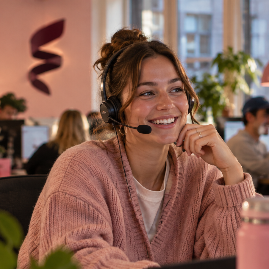 Medarbejder med headset i Franklys kundeservice