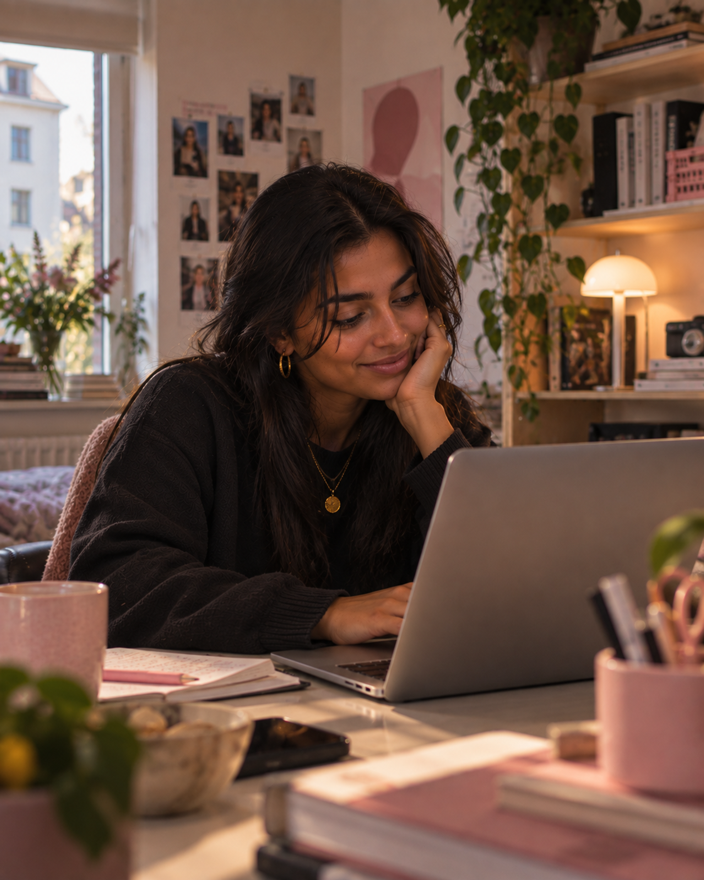 Kvinde handler online på sin laptop derhjemme