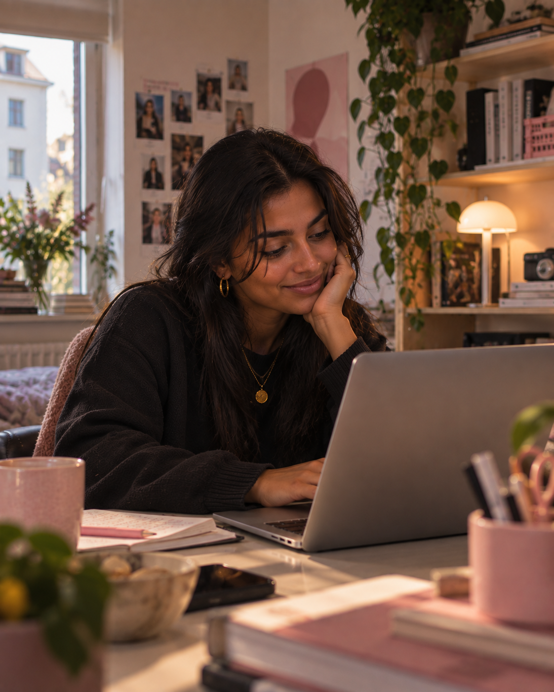 Kvinde handler online på sin laptop derhjemme