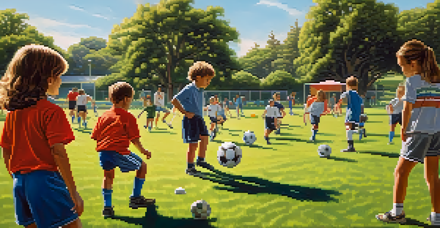 A vibrant youth soccer practice in a Los Angeles park with young athletes and families enjoying the sunny day.