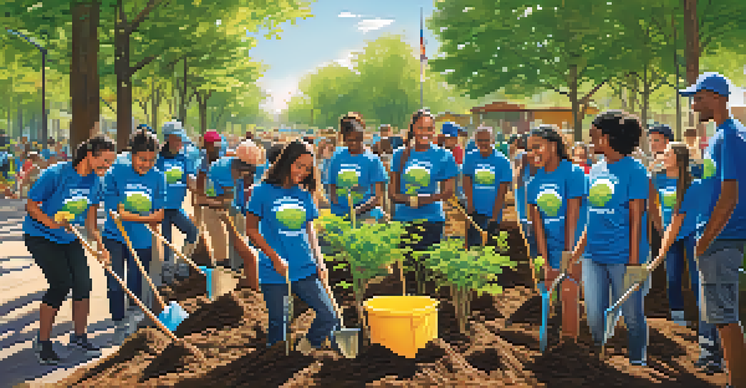 Youth volunteers planting trees in a sunny park during a community service event.