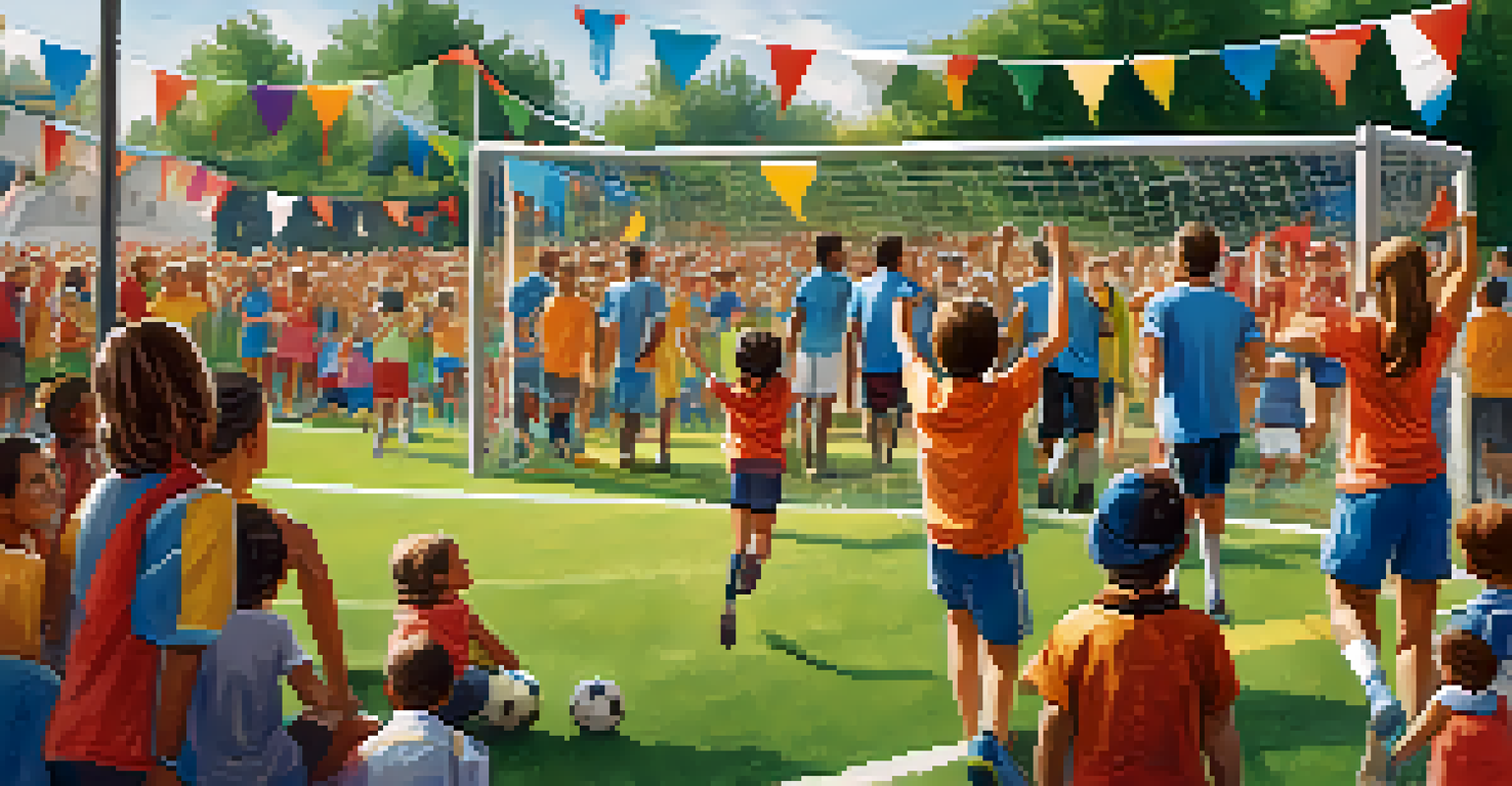 Families and community members cheering at a youth sports event, celebrating teamwork and unity.