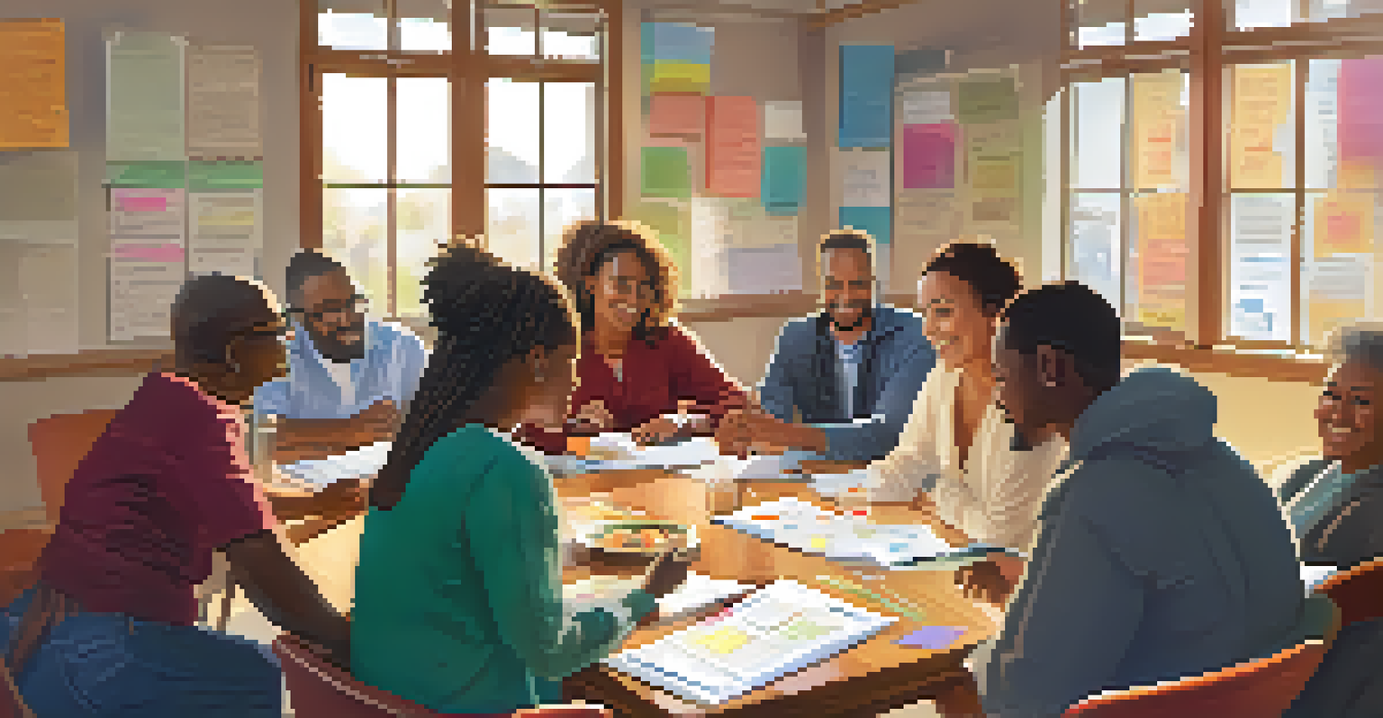 A diverse group of individuals discussing local philanthropy initiatives in a cozy community center with warm lighting.