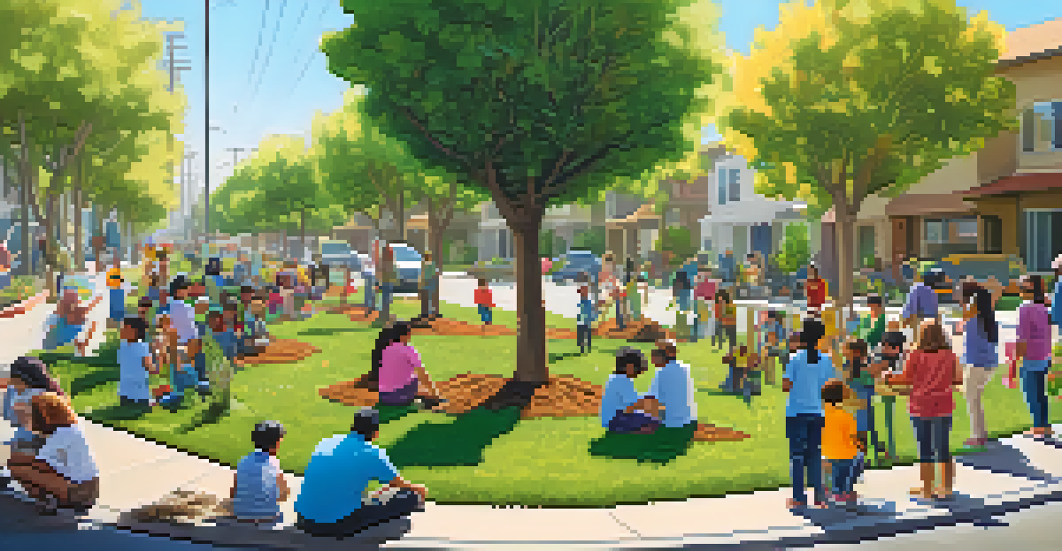 A community tree-planting event in Los Angeles with residents planting saplings and promoting clean air.