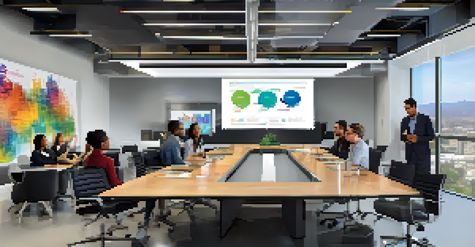 A modern tech office where a diverse mentor is teaching students about tech skills in a collaborative environment.