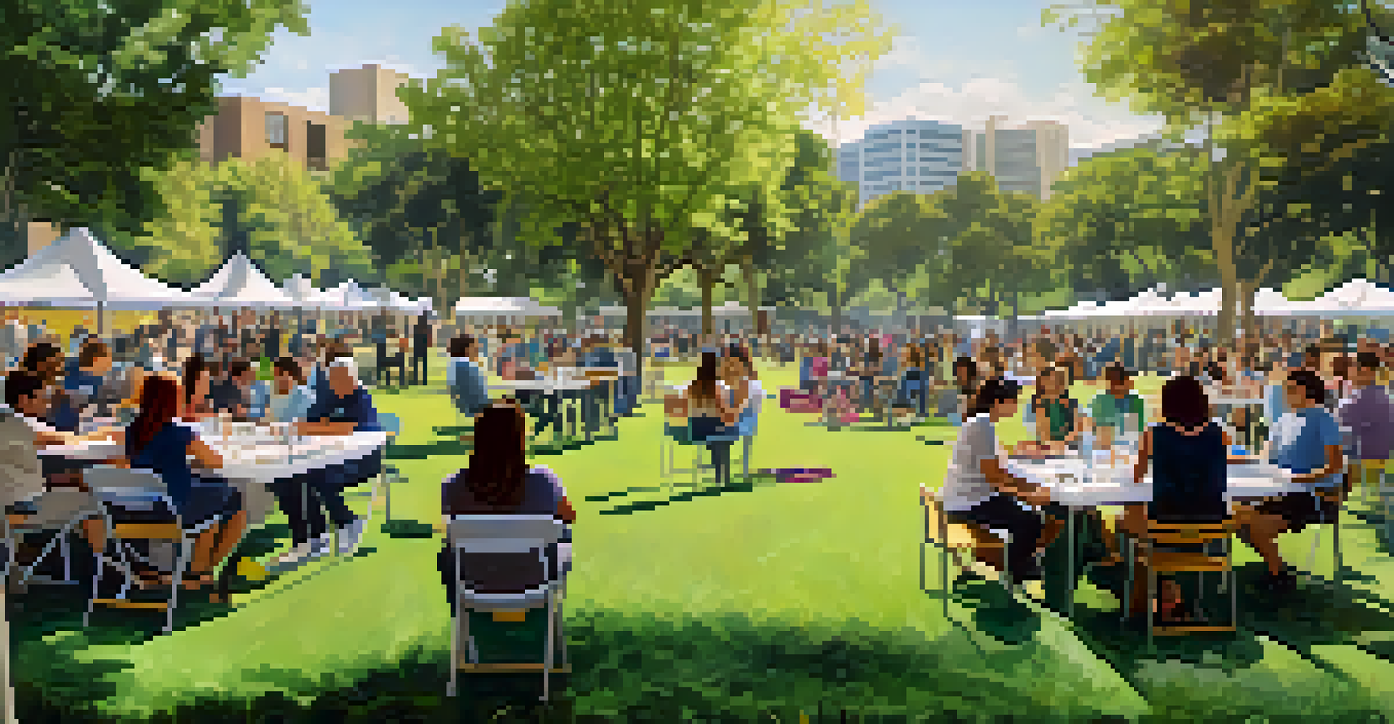 Residents engaging in a community workshop in an outdoor park in Los Angeles, surrounded by trees and flowers.