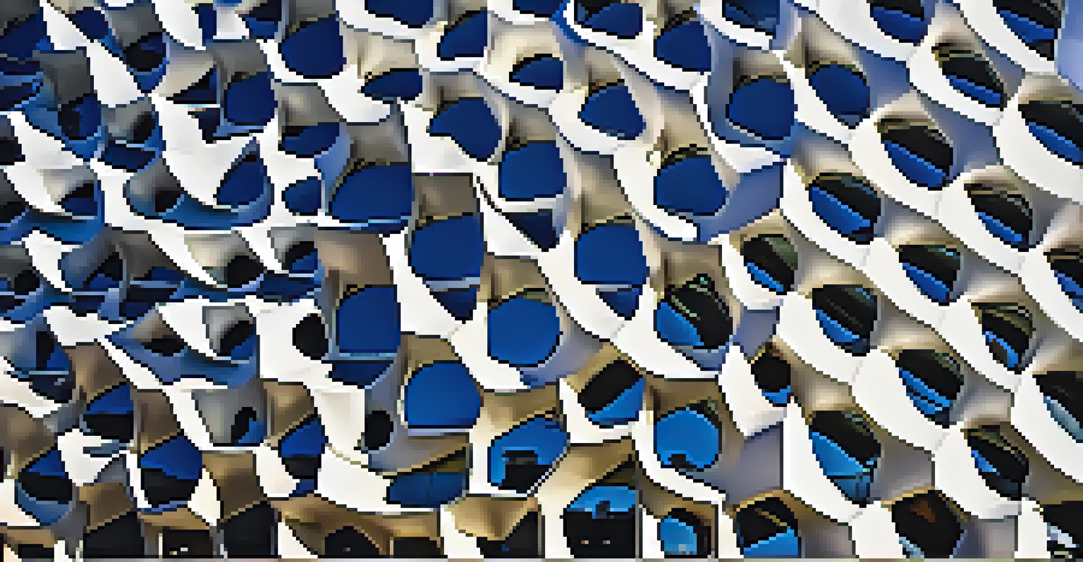 A close-up of the Broad Museum's honeycomb-like exterior in Los Angeles, highlighting light and shadow on its textured surface against a clear sky.