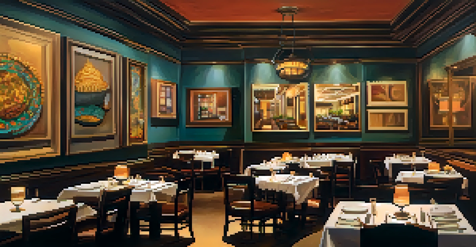 An elegant restaurant interior with cultural decor and fusion dishes on the tables.