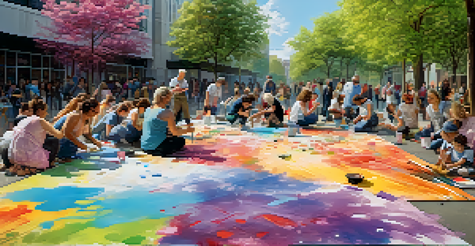 A community art workshop with people of different ages painting together outdoors.