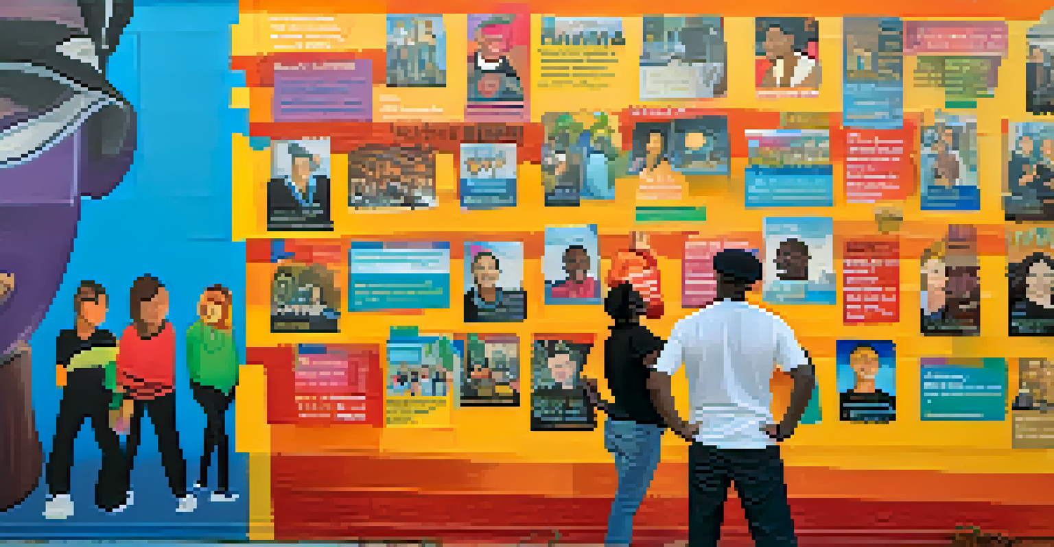 A person smiling in front of a colorful mural that highlights recovery success stories, representing hope and resilience.
