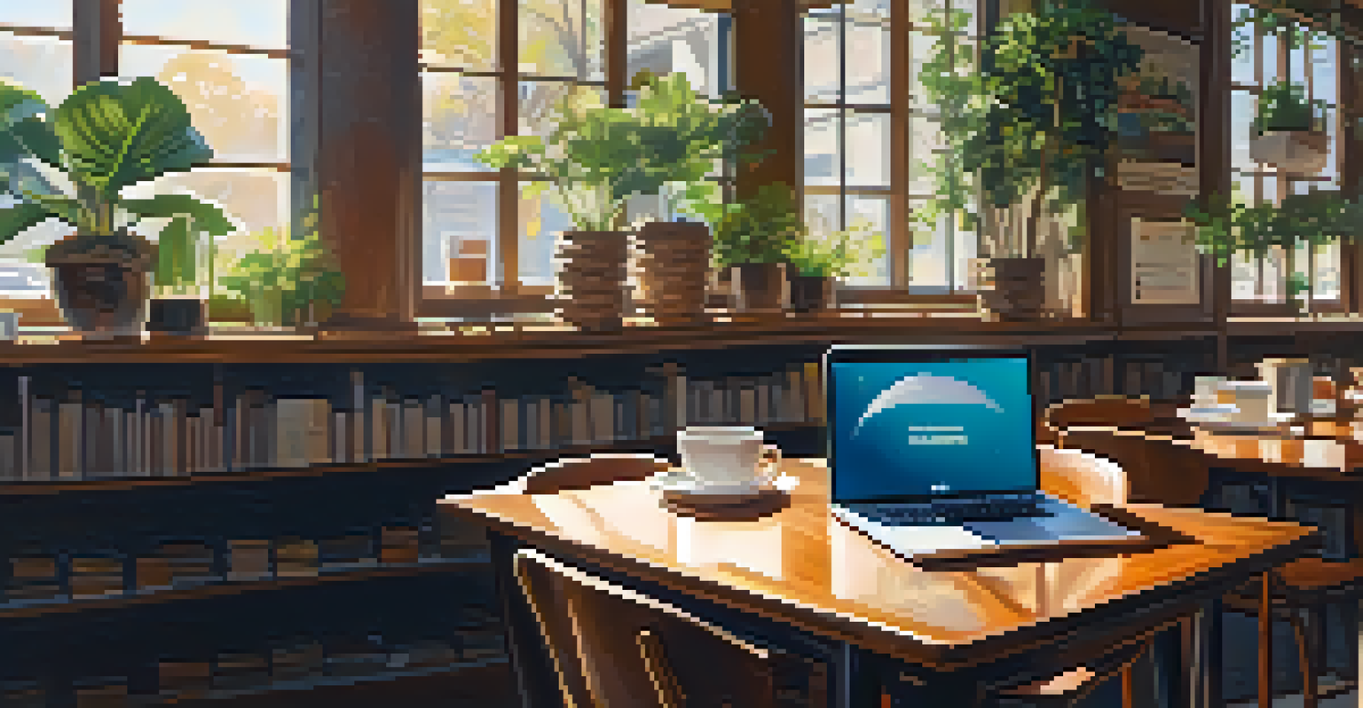 A student studying in a cozy Los Angeles café with books and a laptop.