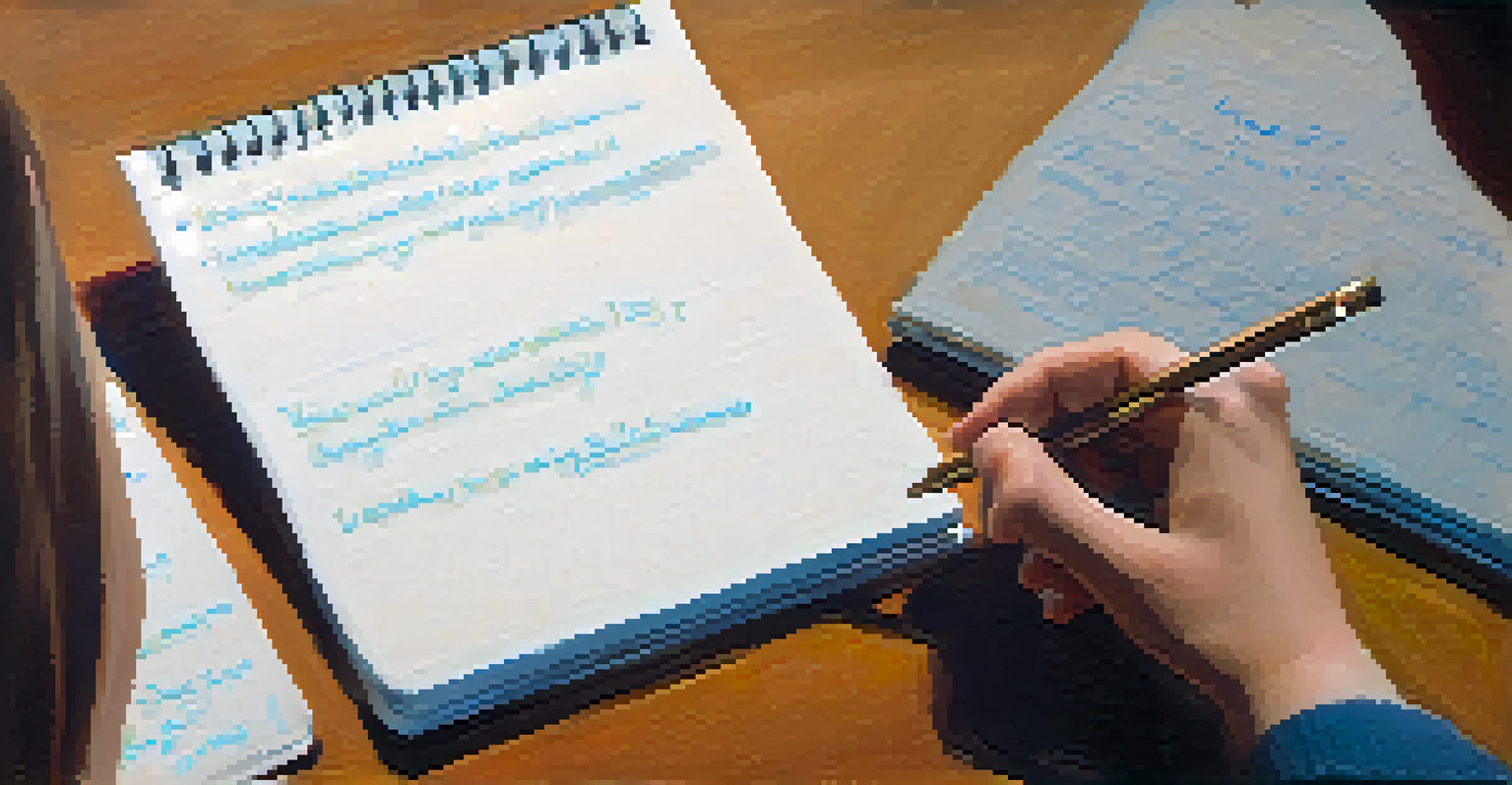 A mentor's hands holding a notepad with feedback, while a young person listens attentively in a warmly lit room, showcasing their connection.