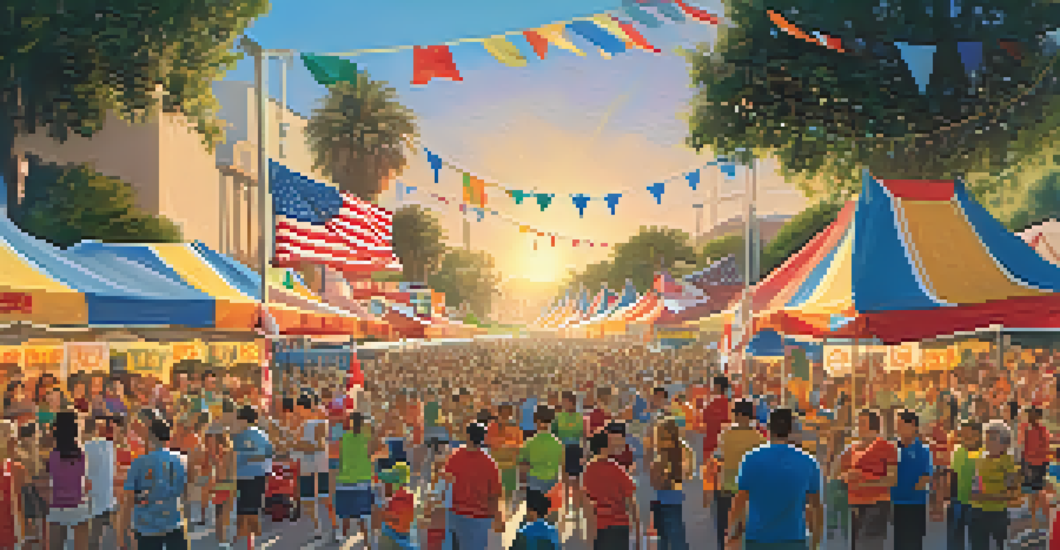 A festive local sports festival in Los Angeles with teams showcasing skills and families enjoying the celebration.