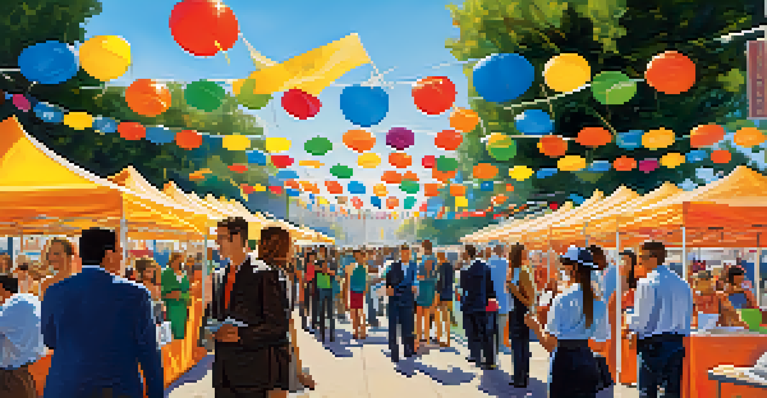 A lively outdoor job fair in Los Angeles with graduates connecting with recruiters under sunny skies.