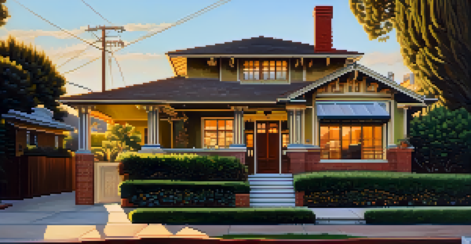 A side-by-side view of a historic Craftsman home and a modern apartment building in Los Angeles during golden hour.