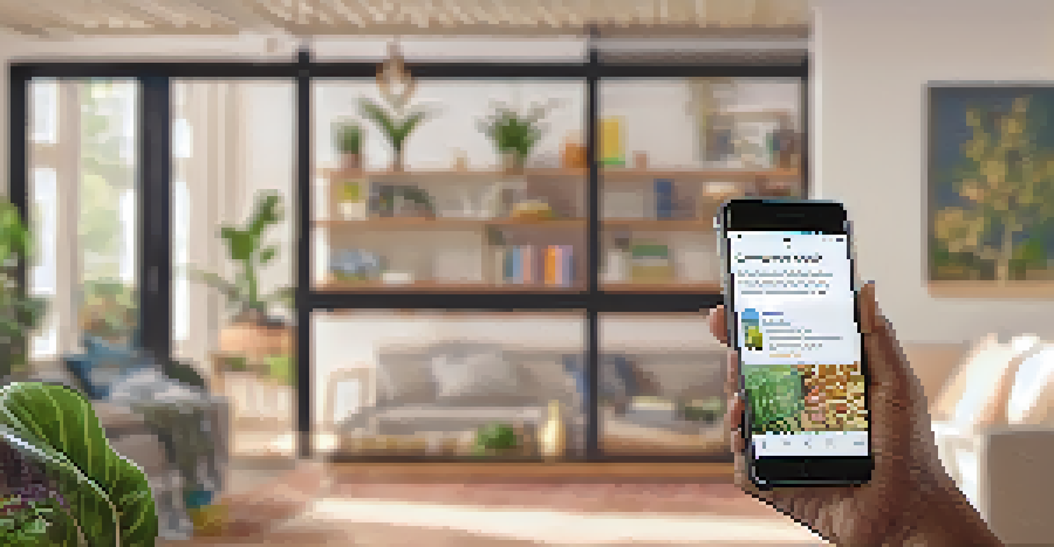A smartphone with a language learning app open, showing a video chat between a learner and a native speaker in a cozy living room.