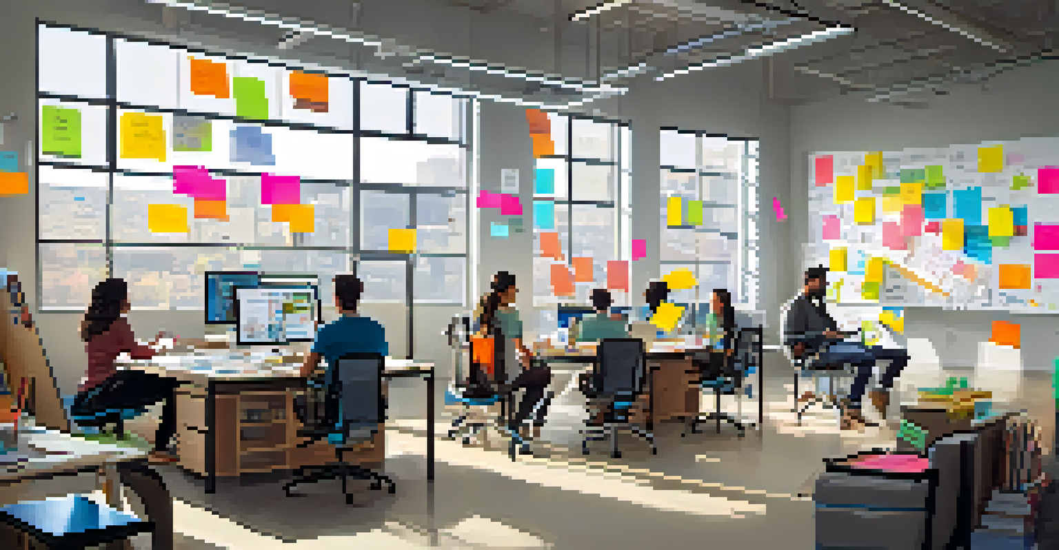 An innovation lab in a university with students brainstorming ideas, surrounded by colorful decorations and modern technology.