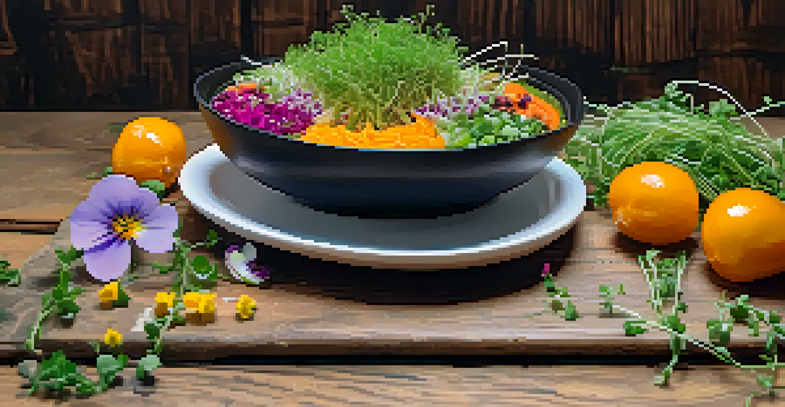 A beautifully arranged plant-based meal on a wooden table, highlighting local ingredients and sustainability.