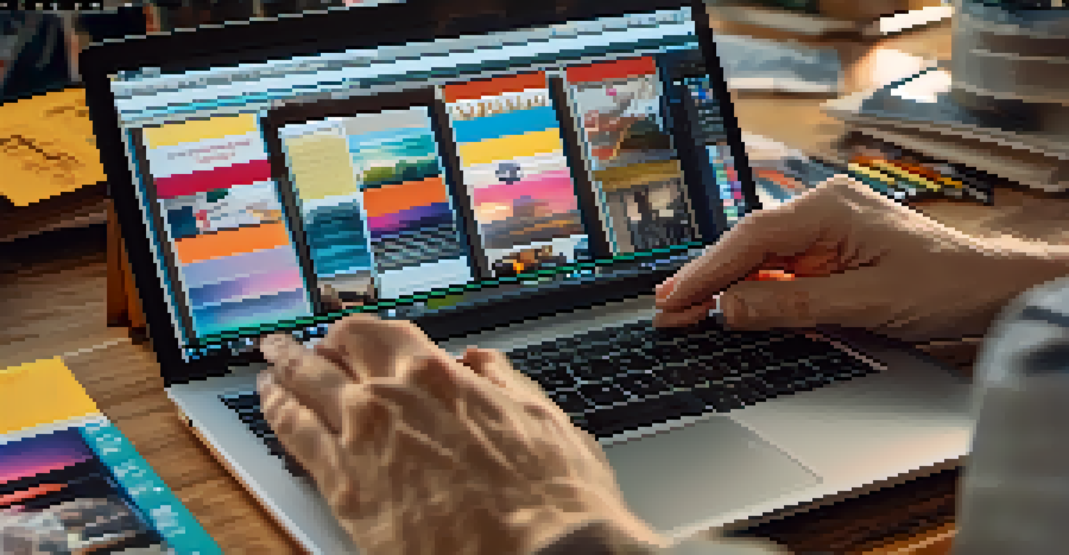 A close-up of a filmmaker editing a film on a laptop at a festival, with vibrant clips on the screen and festival materials around.