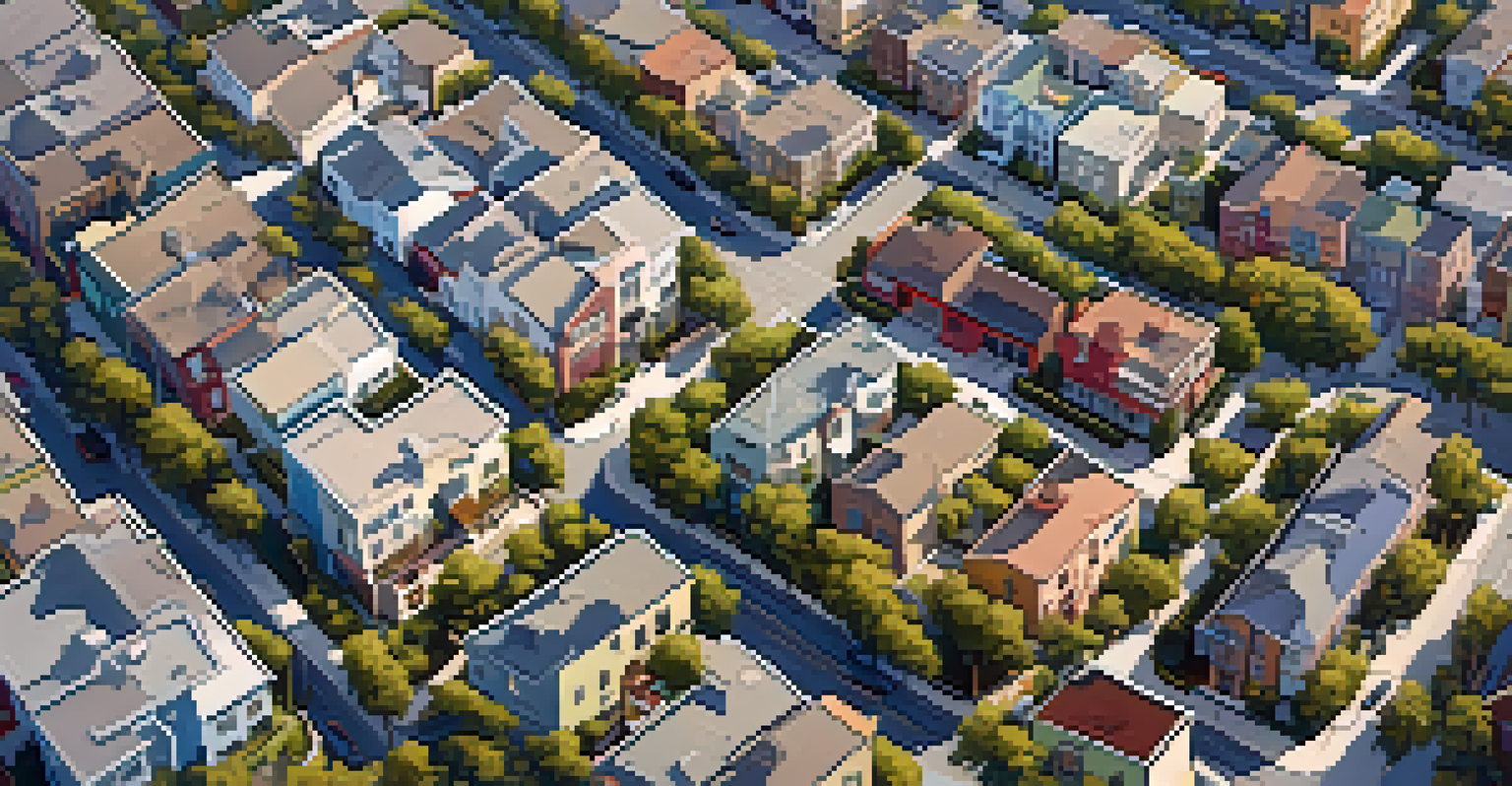 Aerial view of a Los Angeles neighborhood featuring residential buildings, parks, and people enjoying outdoor activities.