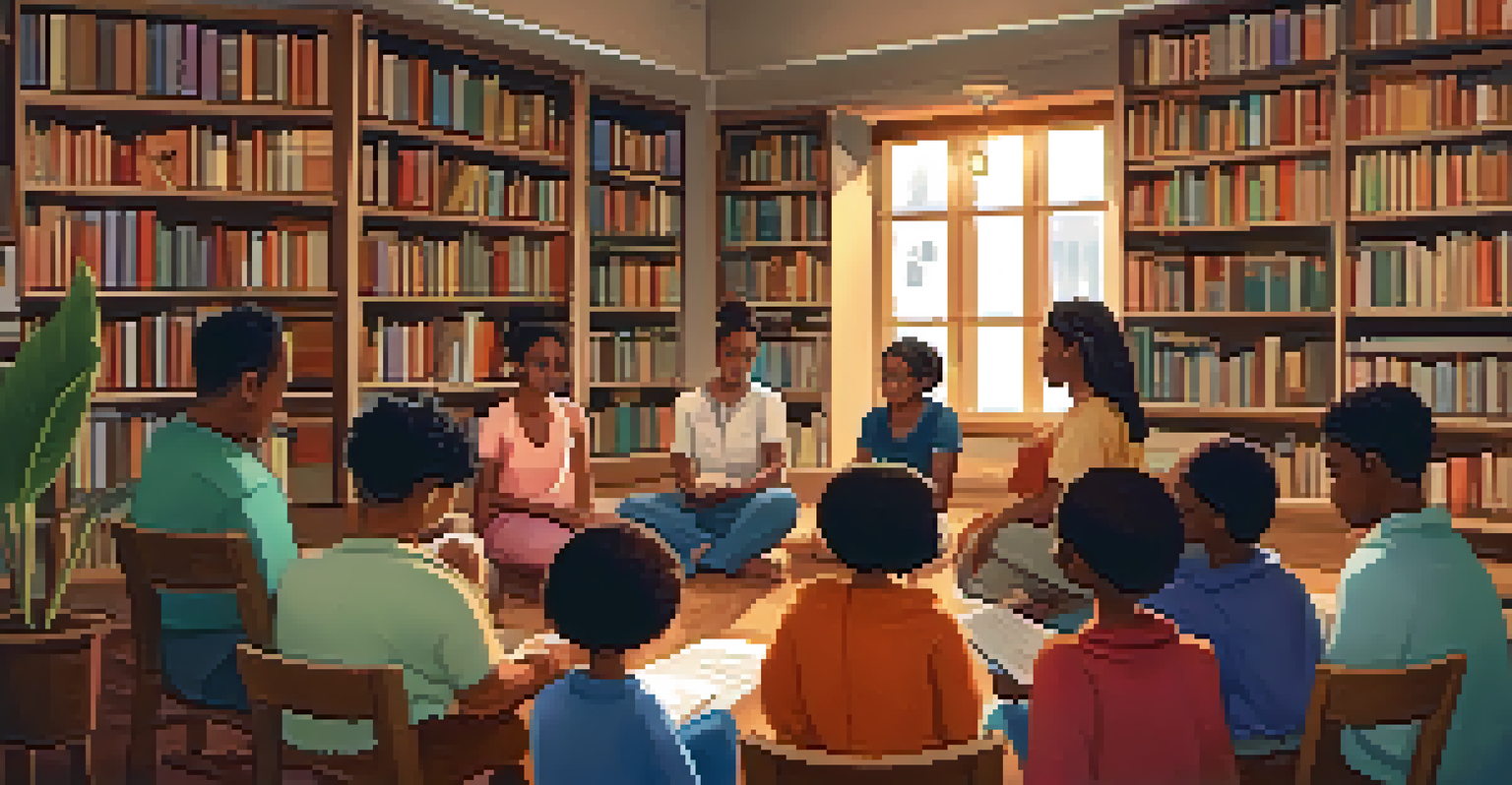 A cozy indoor poetry workshop with a diverse group of poets sharing their work in a warm and inviting atmosphere.