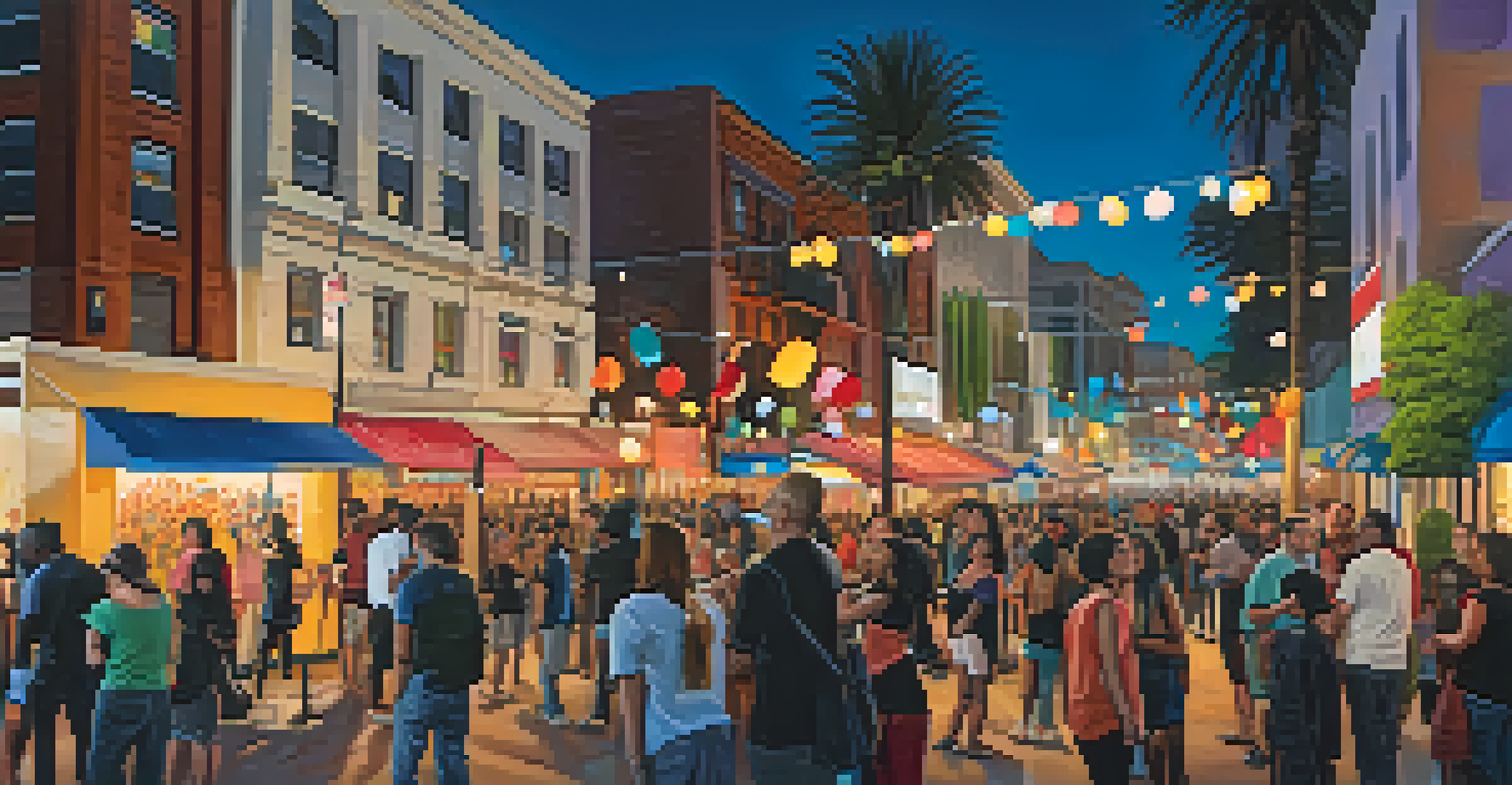 People enjoying the Downtown LA Art Walk with art installations and performers.