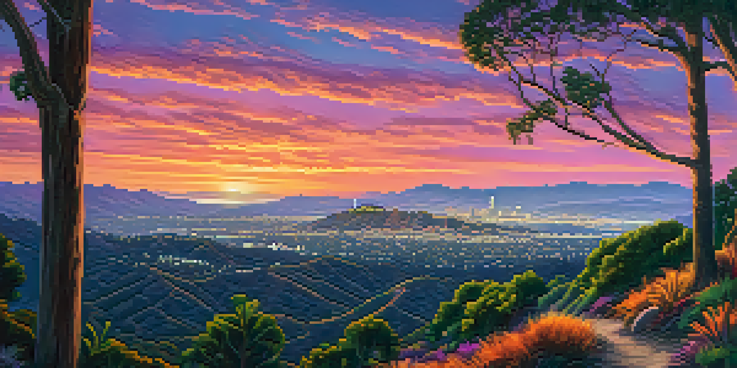 A scenic sunset view from Griffith Park with the Hollywood Sign in the background and colorful sky.