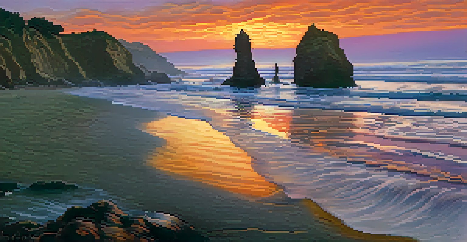 A stunning sunset at El Matador Beach, featuring vibrant colors and dramatic sea stacks.